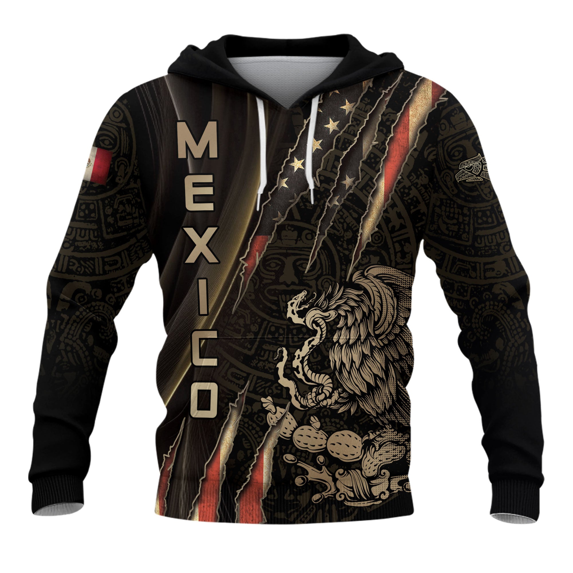 Mexico Black Gold Eagle Claw Aztec Pattern Heritage Warrior Pride Power Hoodie