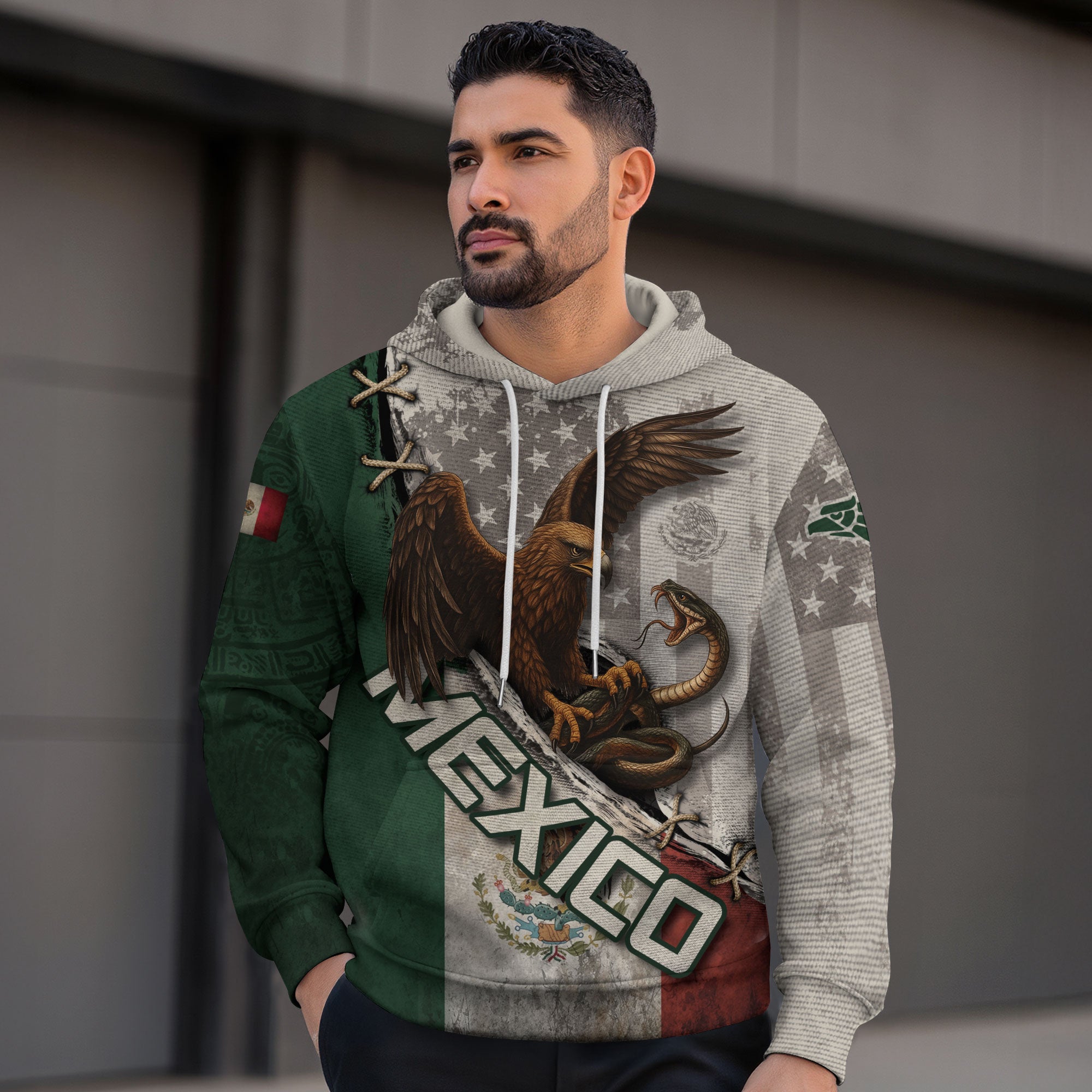 Mexico Flag Eagle Serpent Aztec Pattern Heritage Power Warrior Pride Hoodie