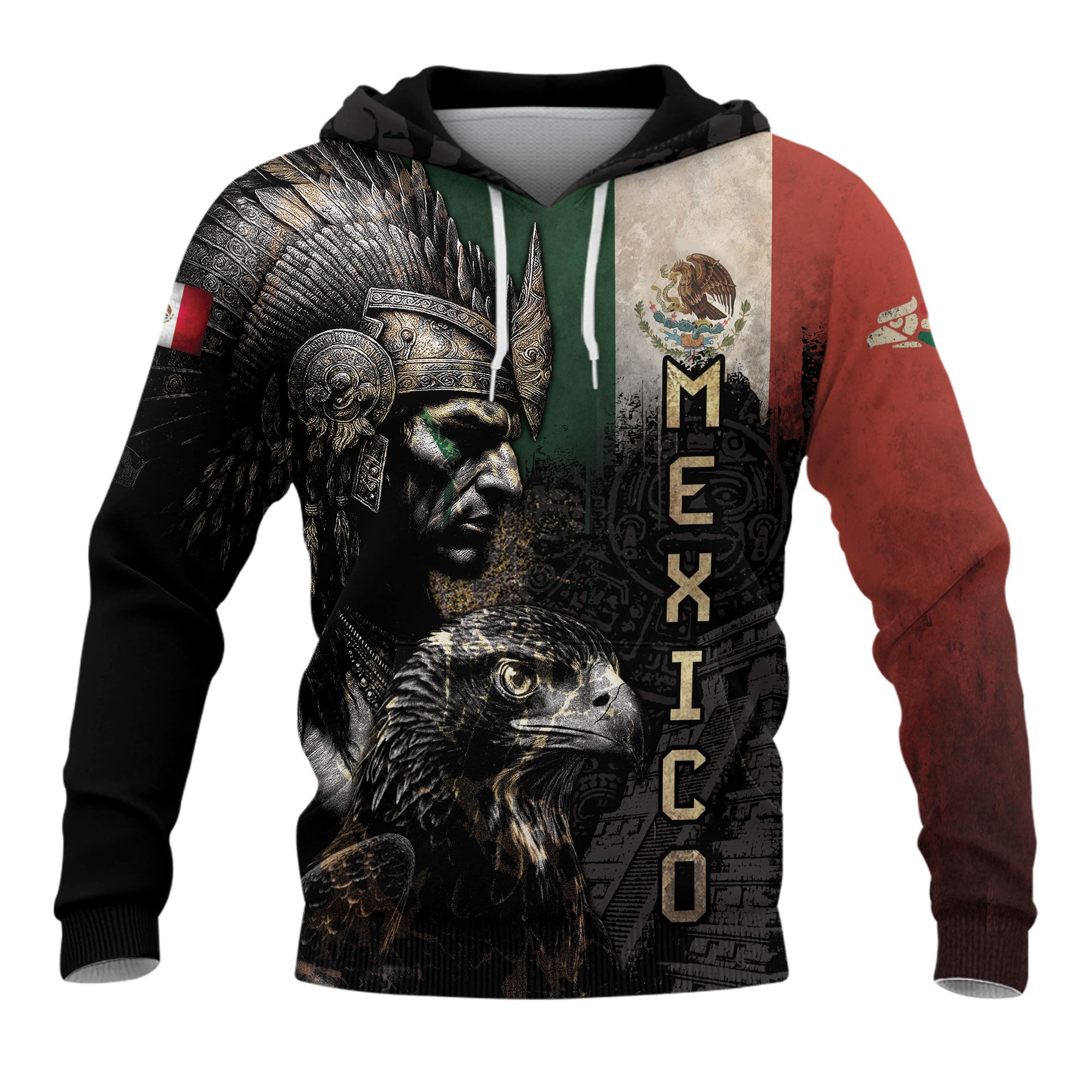 Mexico Flag Aztec Warrior Eagle Heritage Pride Legacy Cultural Power Hoodie