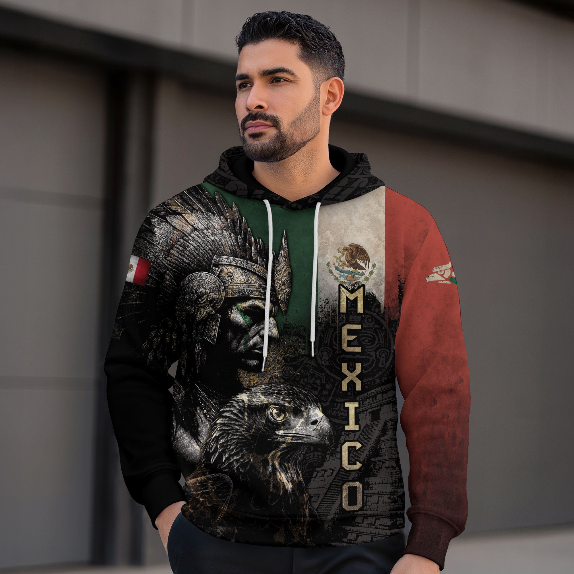 Mexico Flag Aztec Warrior Eagle Heritage Pride Legacy Cultural Power Hoodie