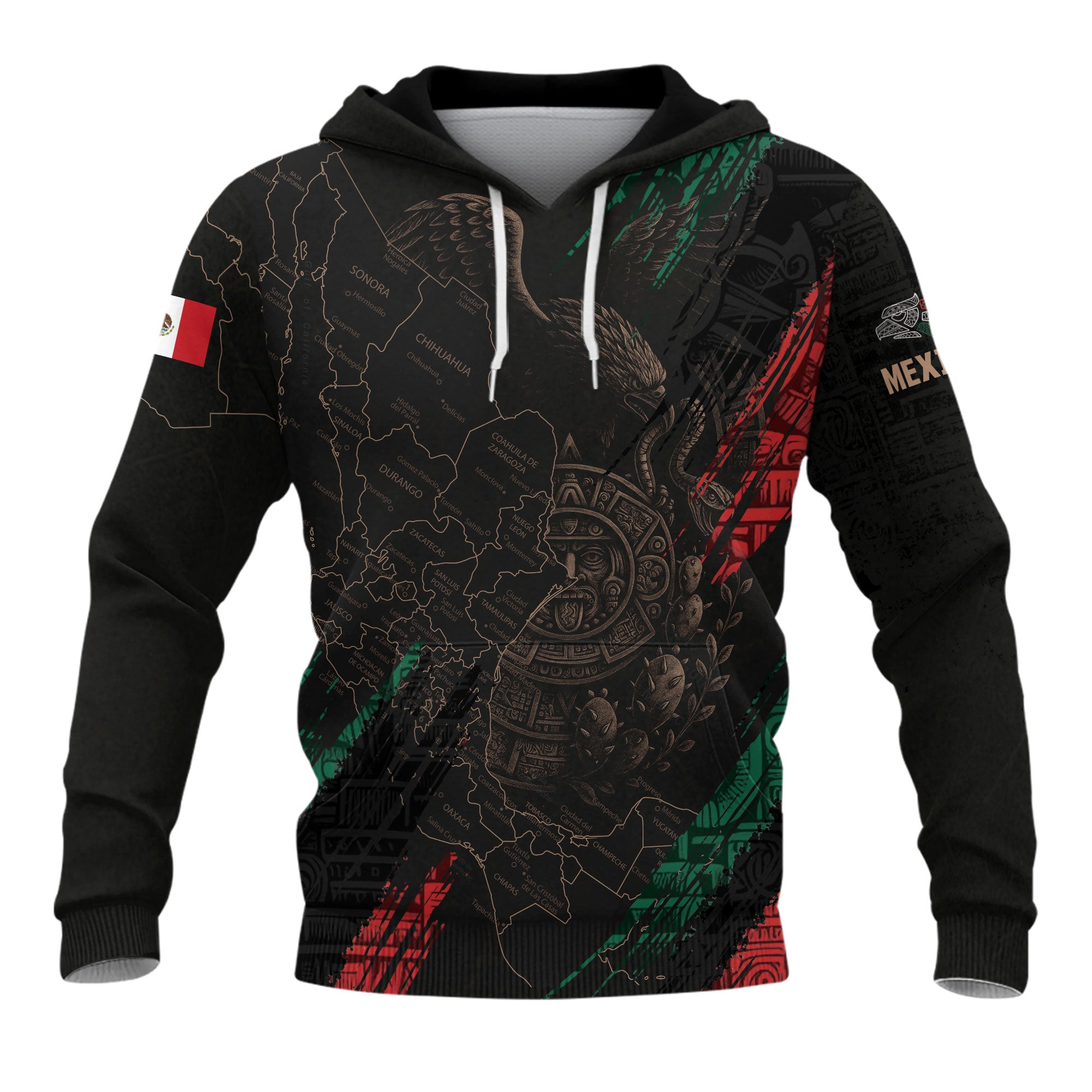 Mexico Map Aztec Sunstone Heritage Flag Legacy Cultural Warrior Pride Hoodie