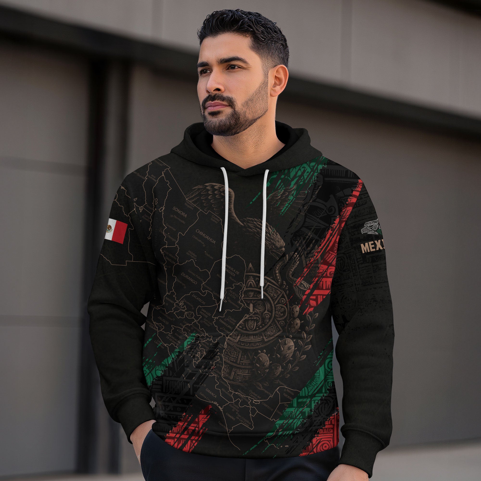Mexico Map Aztec Sunstone Heritage Flag Legacy Cultural Warrior Pride Hoodie