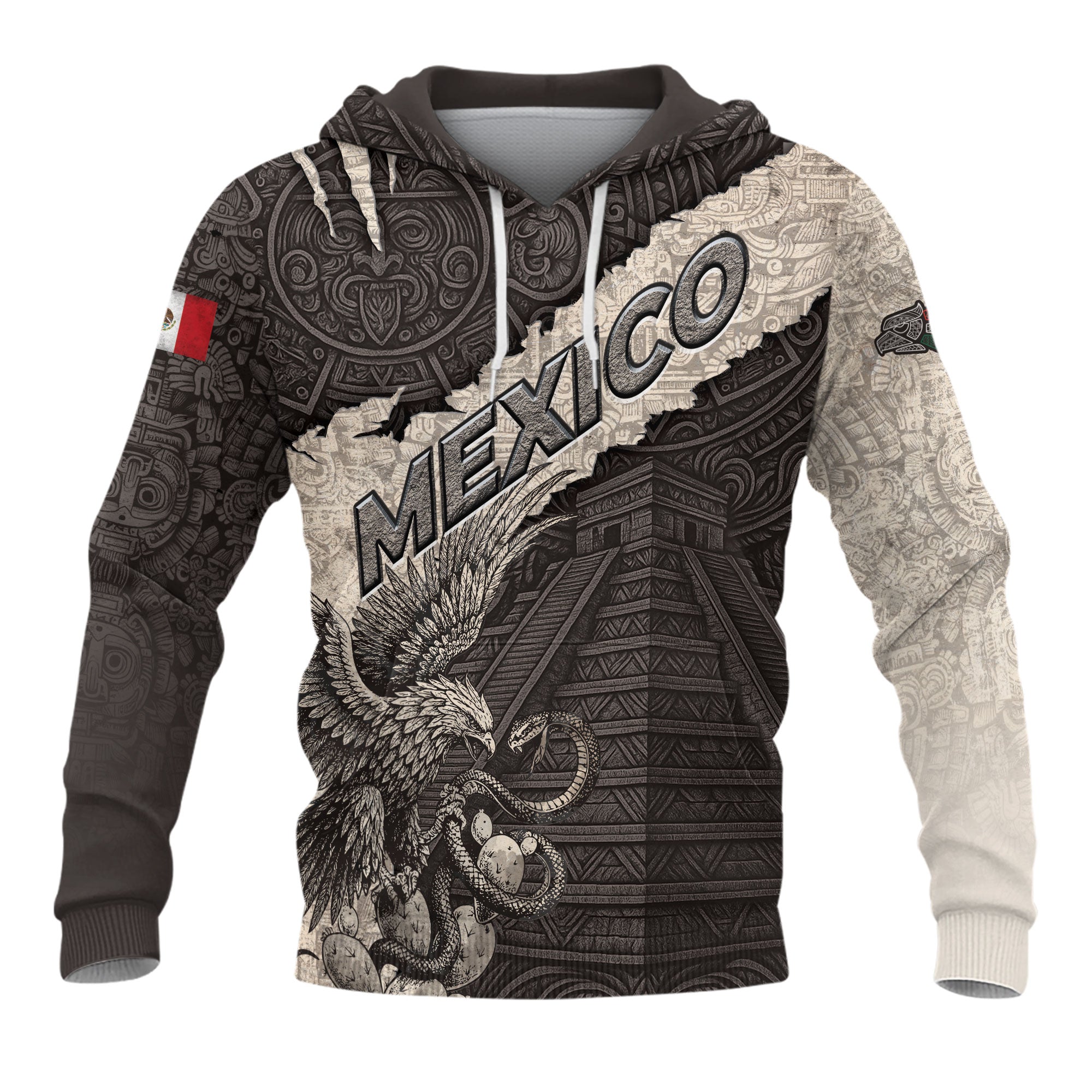 Mexico Aztec Pyramid Eagle Serpent Heritage Stone Pattern Warrior Pride Hoodie