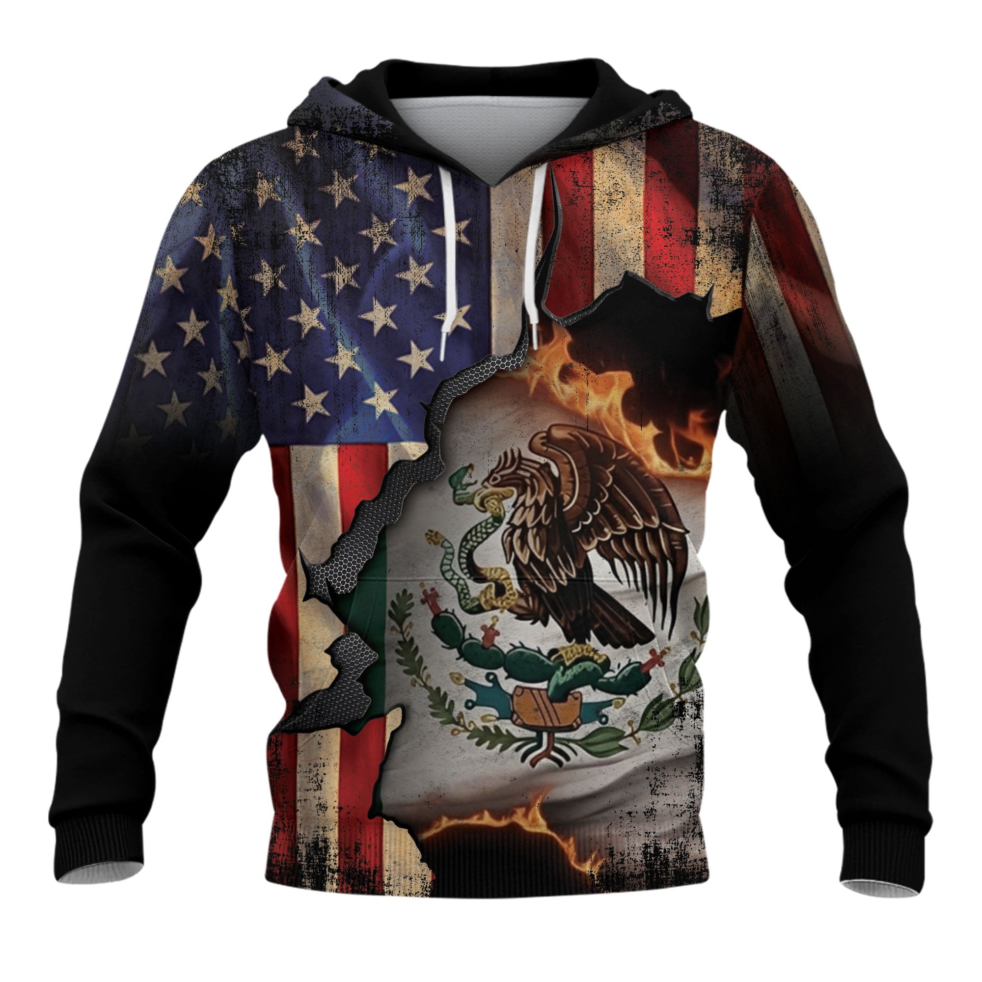 Mexico USA Flag Eagle Heritage Burn Through Pride Unity Warrior Hoodie