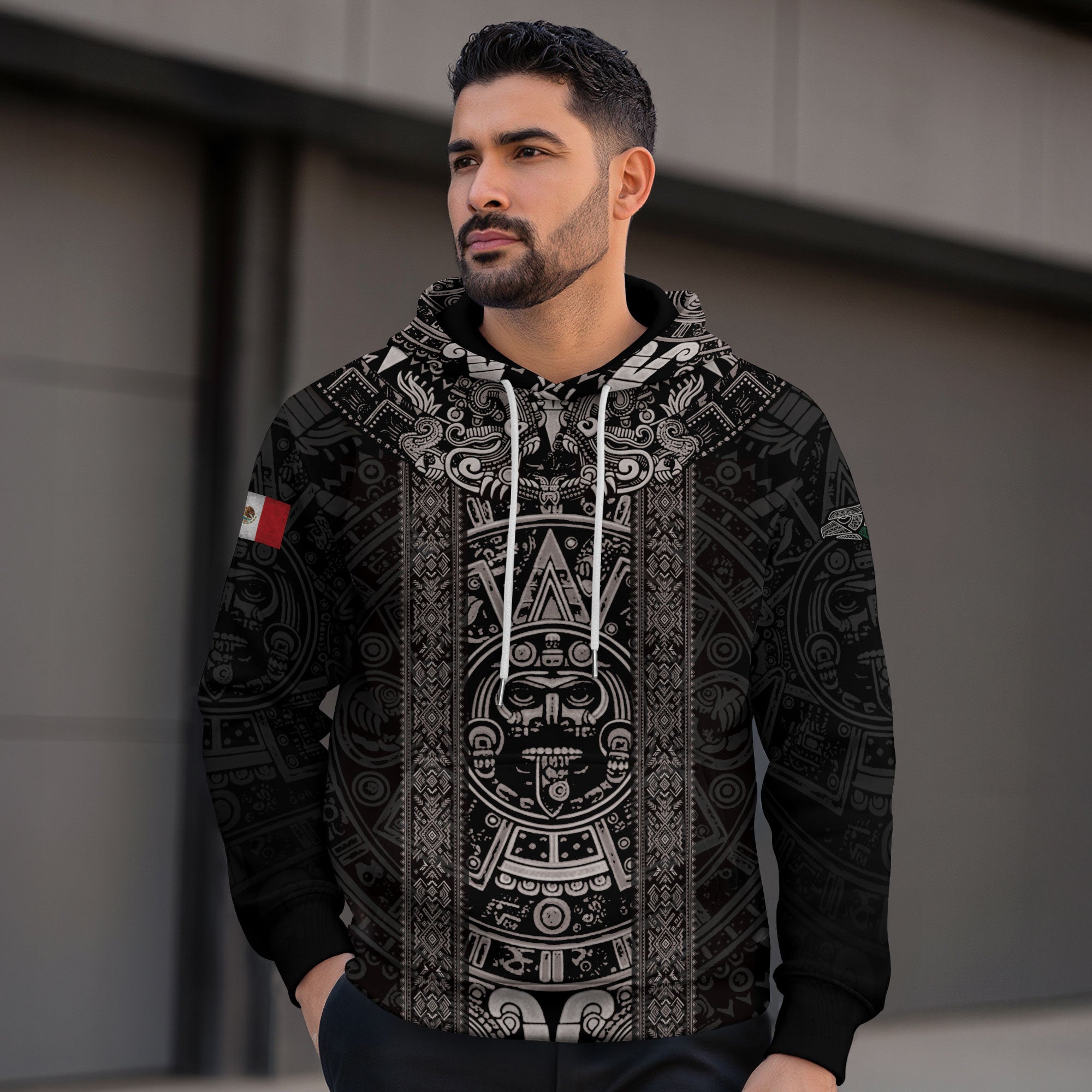 Mexico Aztec Sunstone Calendar Ancient Symbol Heritage Warrior Pride Hoodie