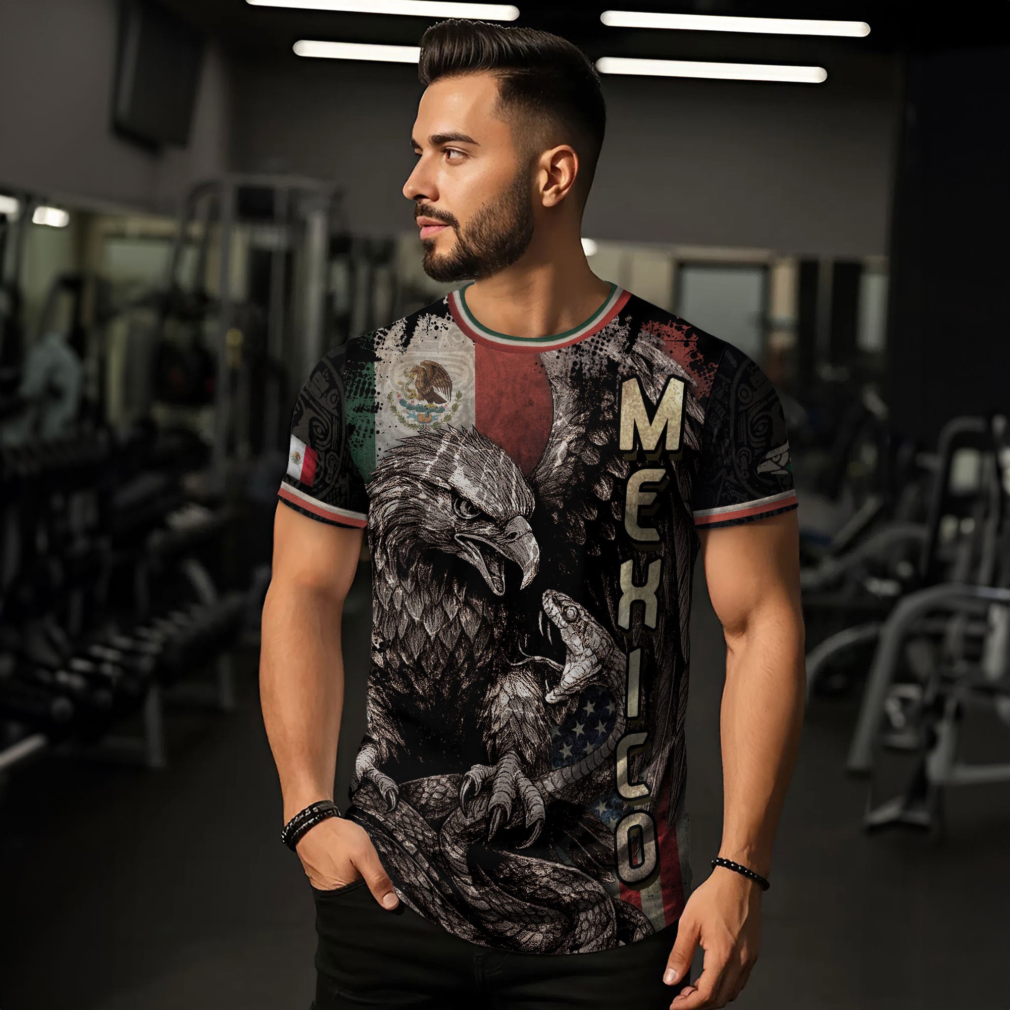Mexico USA Flag Eagle Serpent Aztec Pattern Heritage Warrior Pride Power Shirt