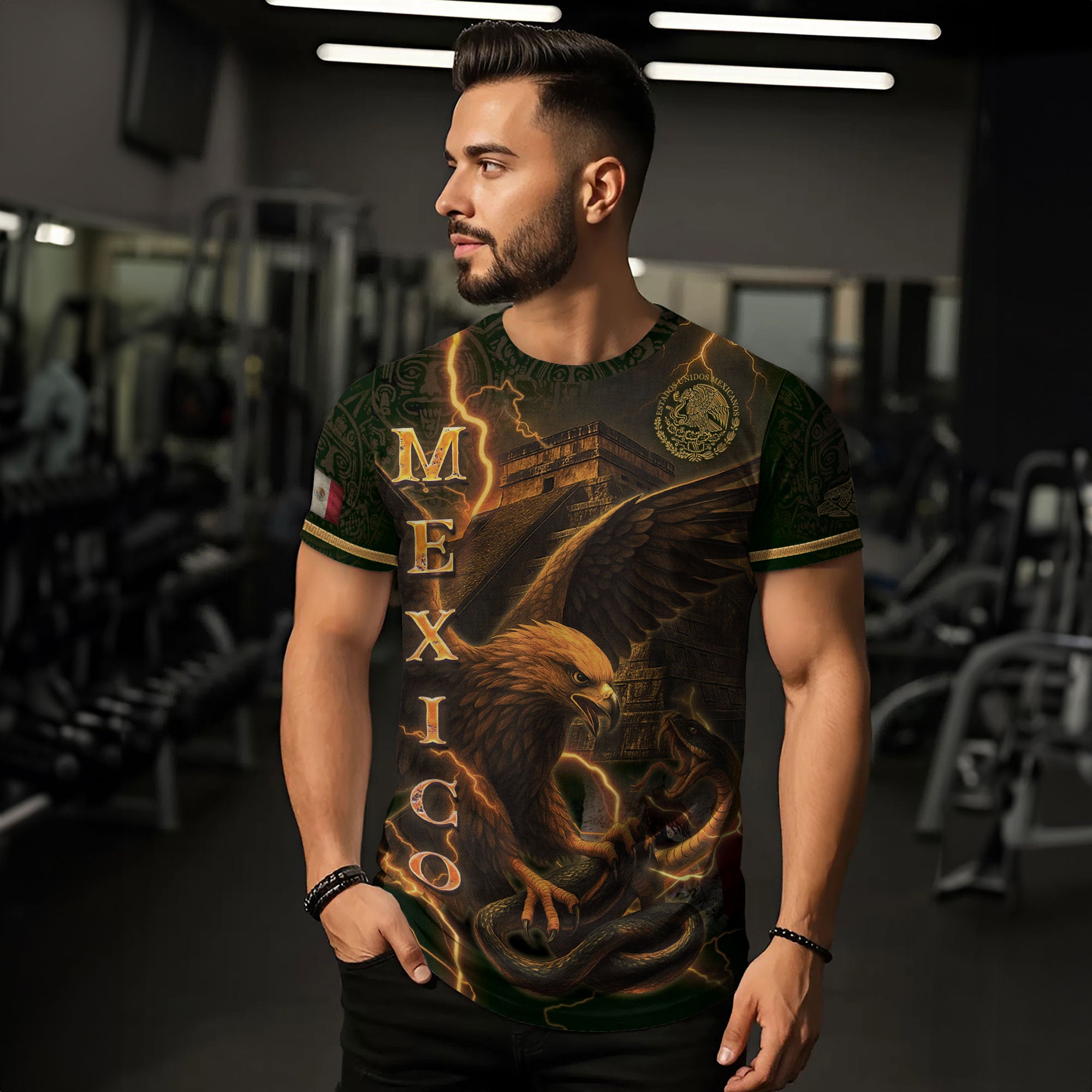 Mexico Eagle Serpent Lightning Aztec Pyramid Heritage Warrior Pride Power Shirt
