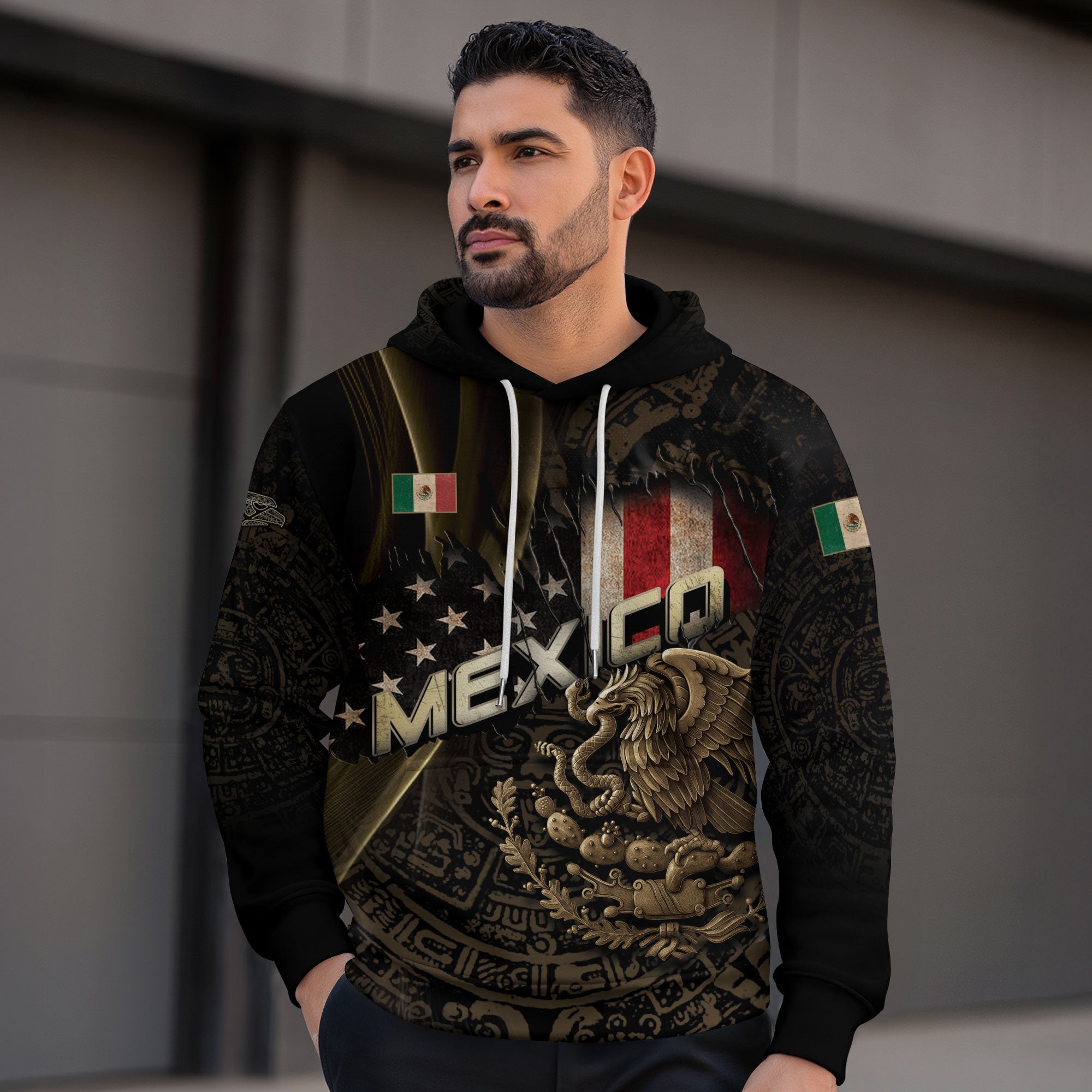 Sudadera con capucha del calendario azteca de piedra solar de México, símbolo antiguo, herencia, orgullo guerrero