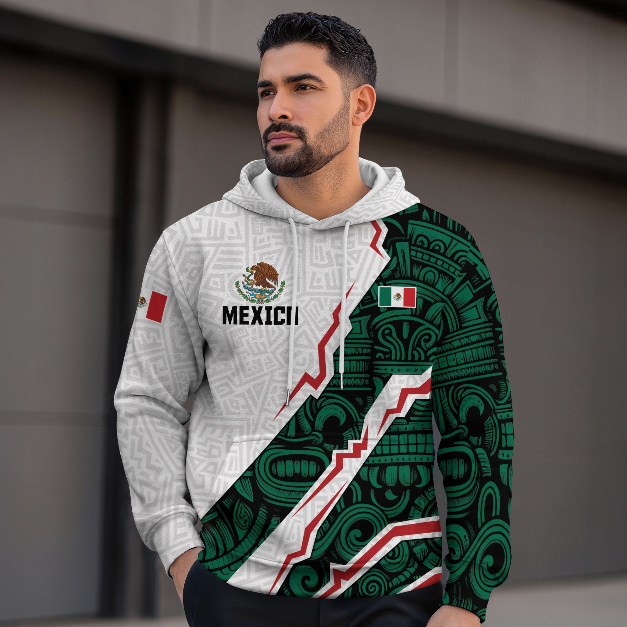 Sudadera con capucha del calendario azteca de piedra solar de México, símbolo antiguo, herencia, orgullo guerrero
