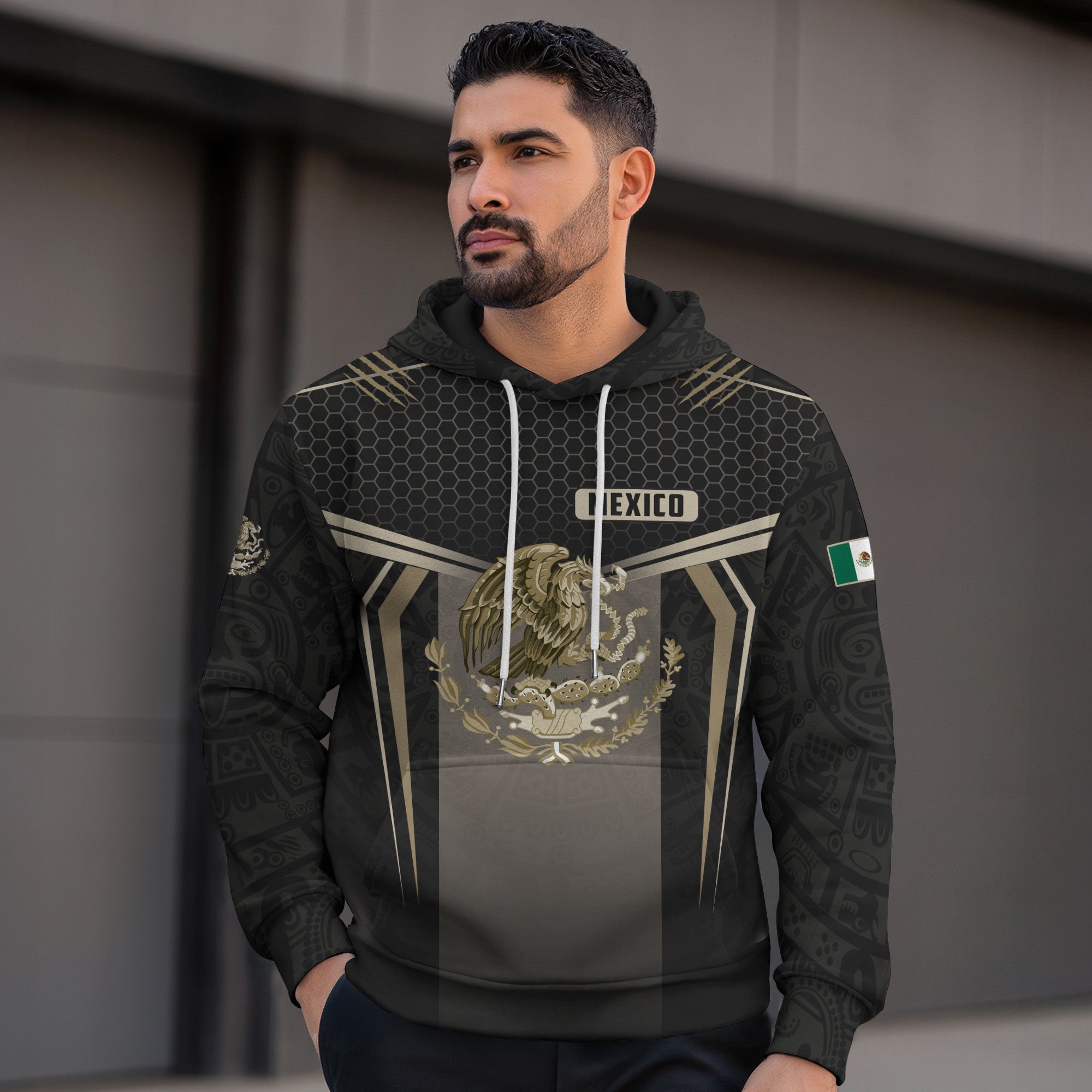Mexican Eagle Hexagon National Flag Heritage Mens Sudadera Mexico Hoodie
