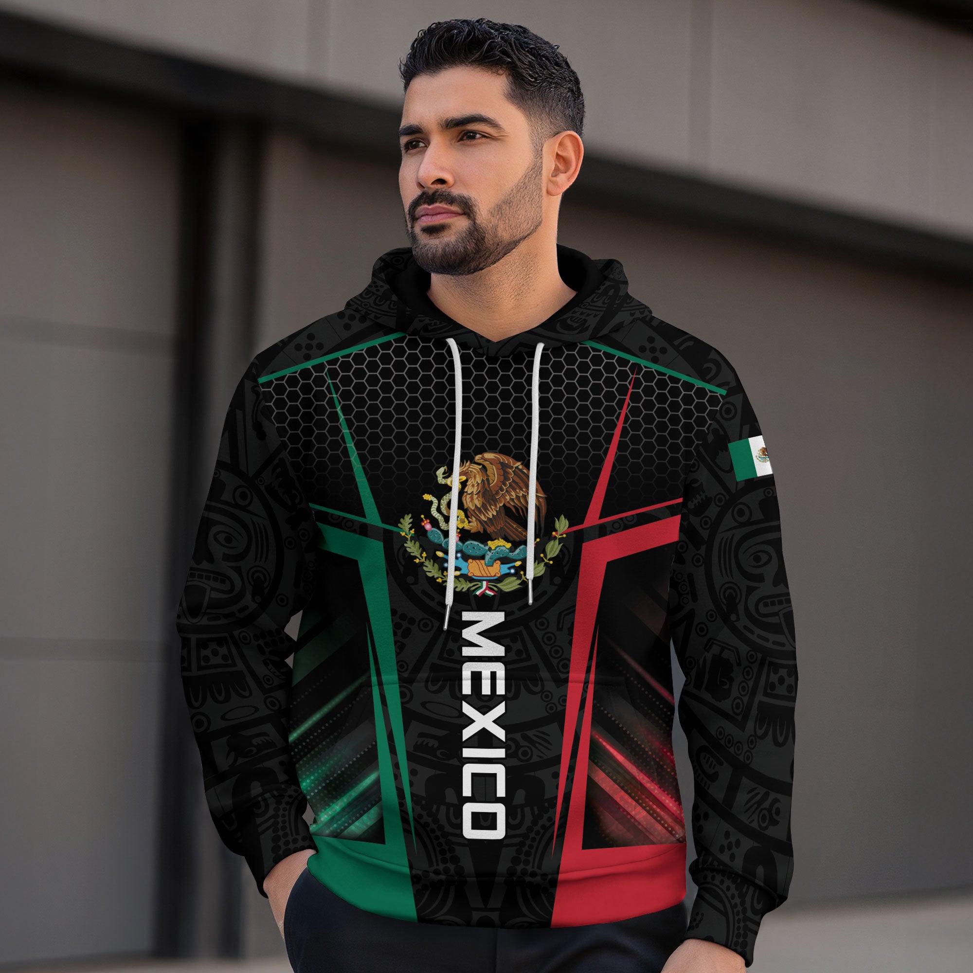 Sudadera con capucha del calendario azteca de piedra solar de México, símbolo antiguo, herencia, orgullo guerrero