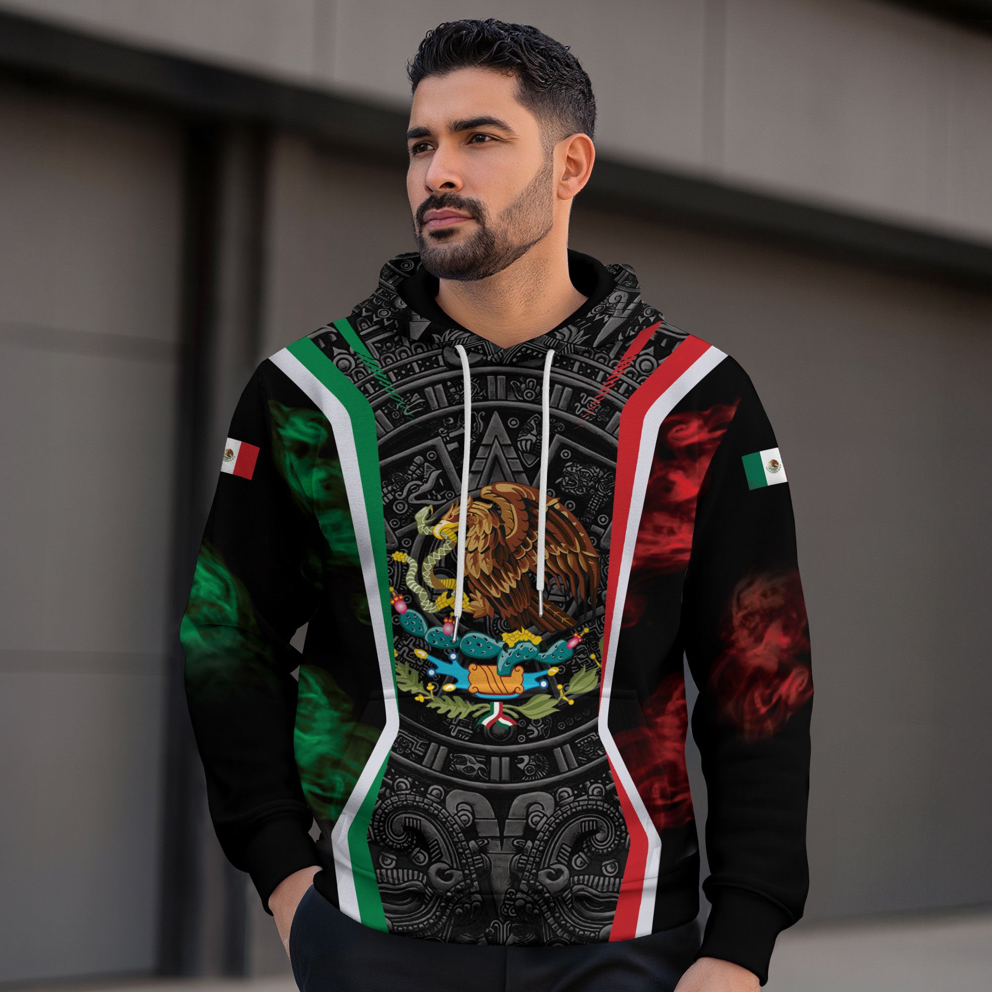 Sudadera con capucha del calendario azteca de piedra solar de México, símbolo antiguo, herencia, orgullo guerrero