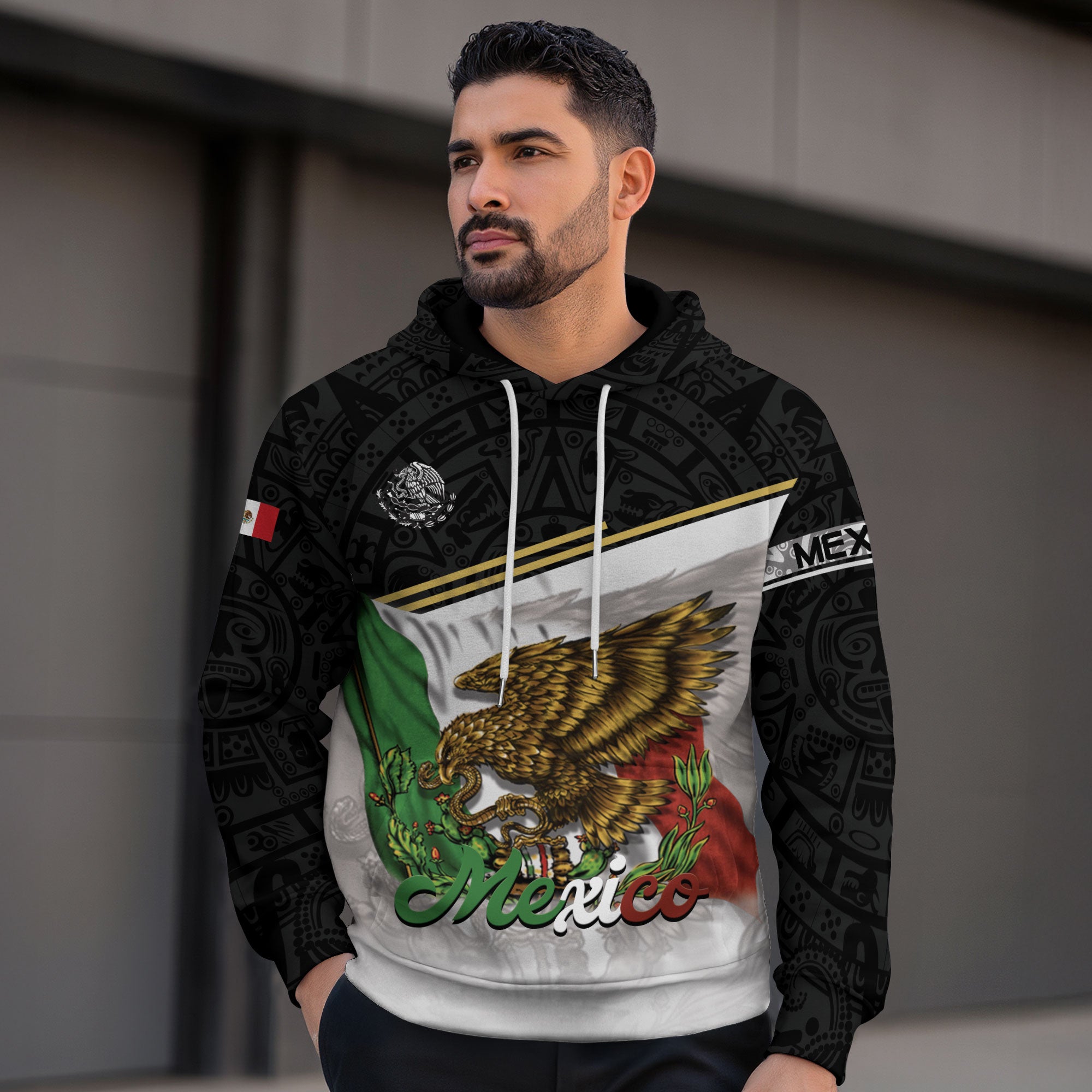 Sudadera con capucha del calendario azteca de piedra solar de México, símbolo antiguo, herencia, orgullo guerrero