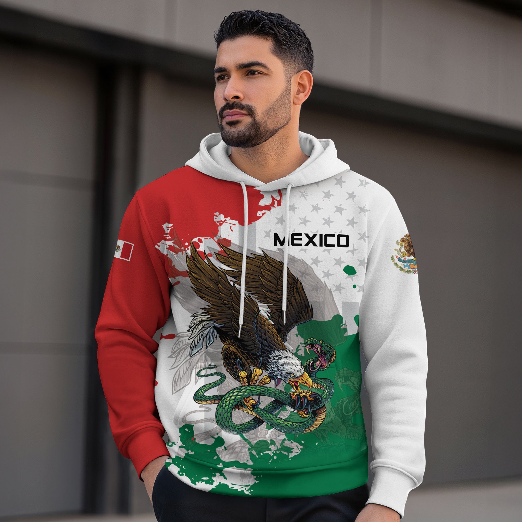 Mexican Eagle Snake Streetwear National Flag Heritage Mens Sudadera Hoodie