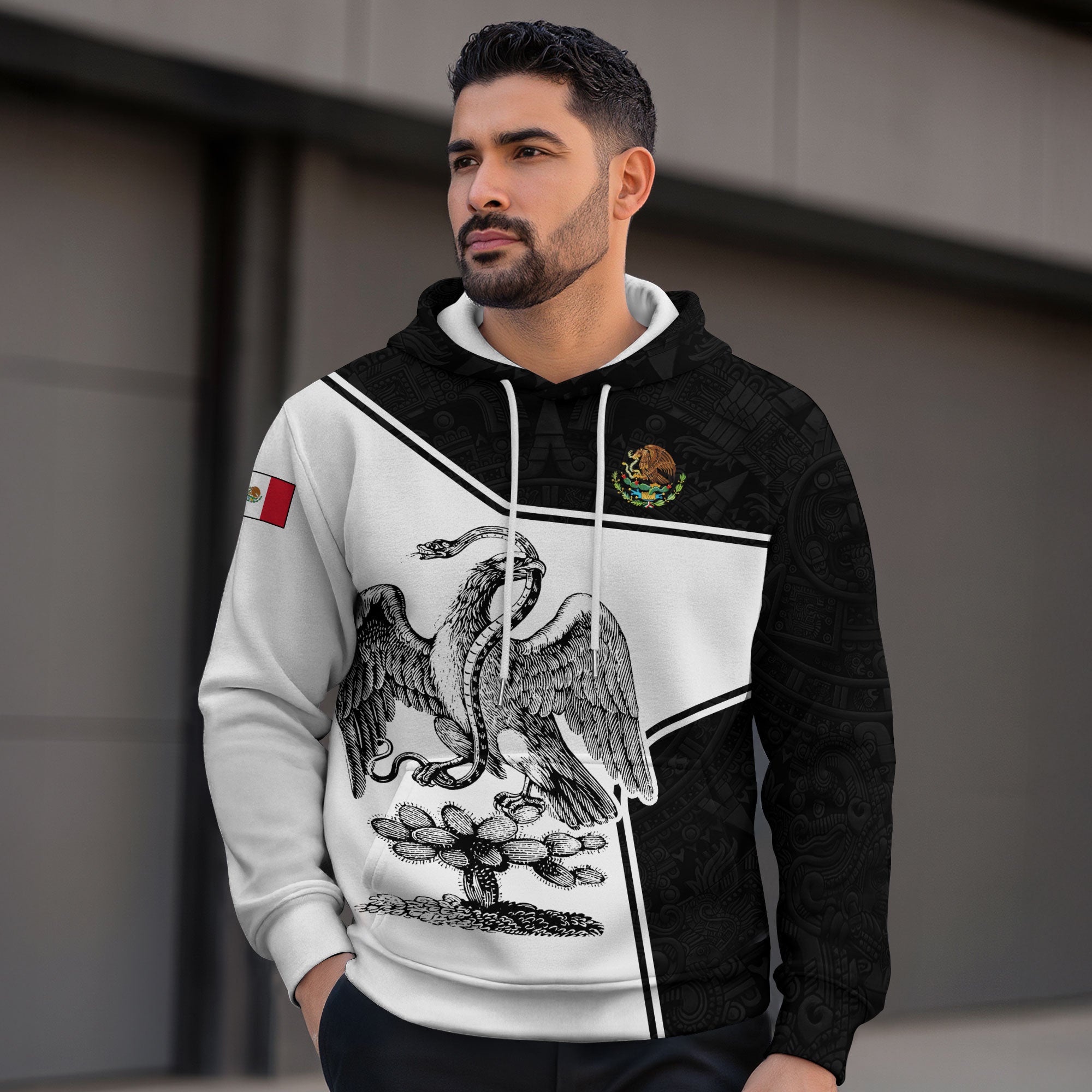 Mexico Aztec Culture White Black Eagle Heritage Men Hoodie