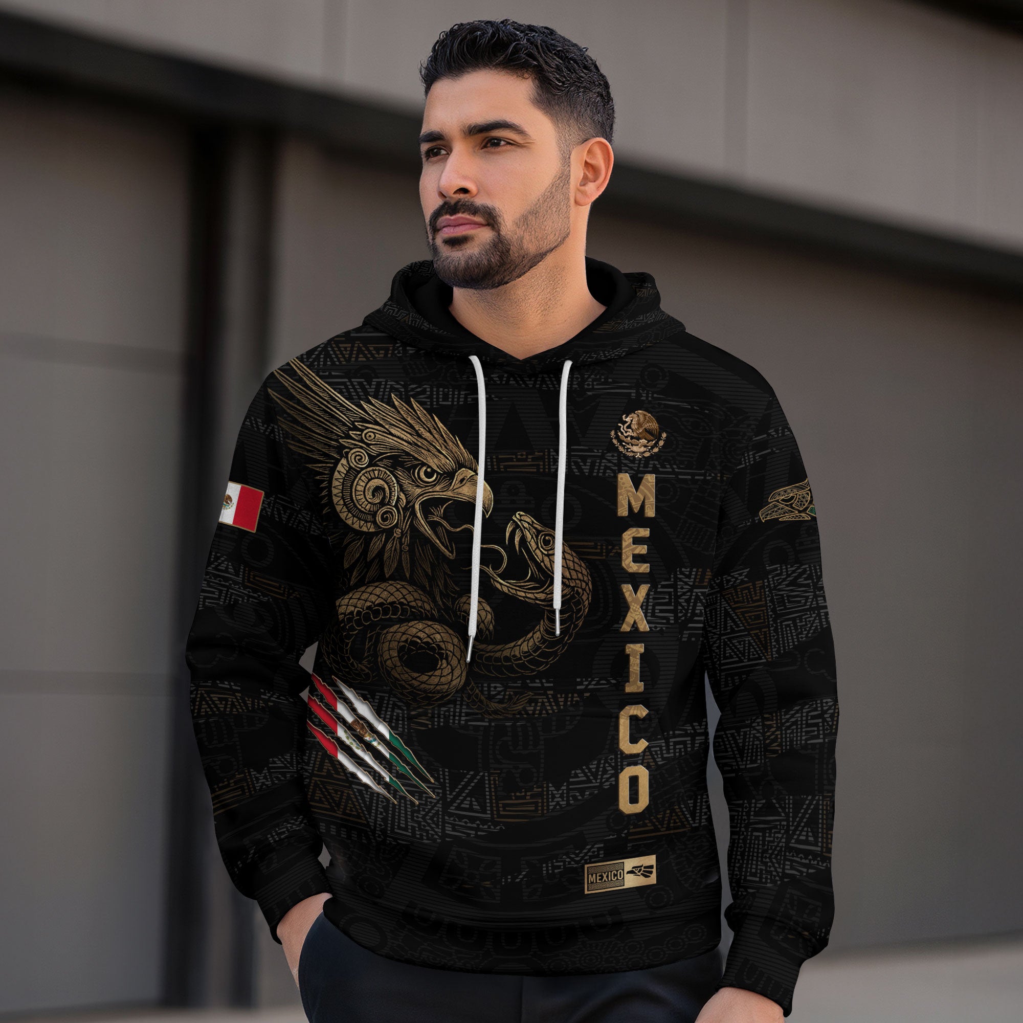 Mexican Gold Eagle Snake National Seal Heritage Mens Sudadera De Mexico Hoodie