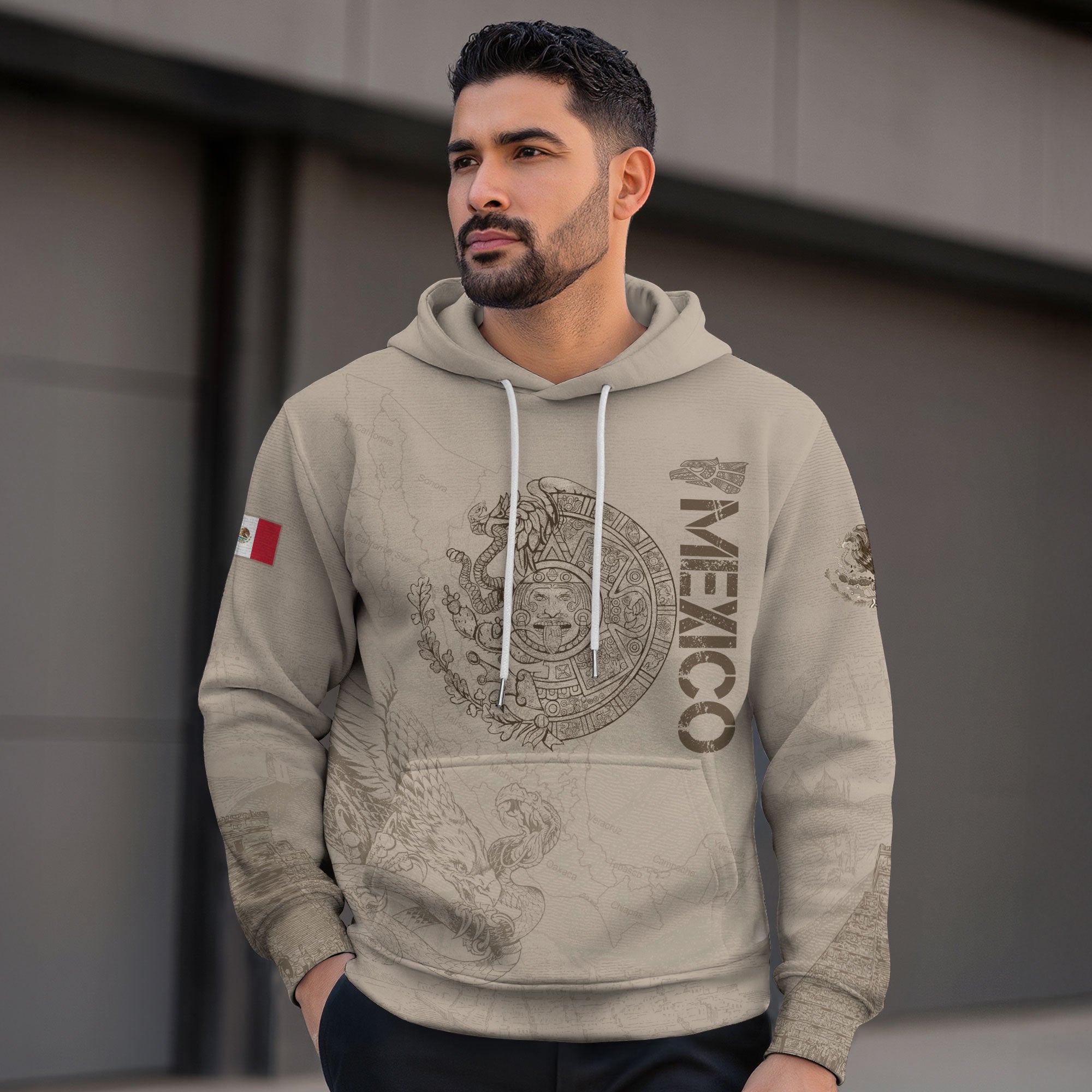 Mexican Tan Aztec Calendar Map Eagle Heritage Mens Sudadera De Mexico Hoodie
