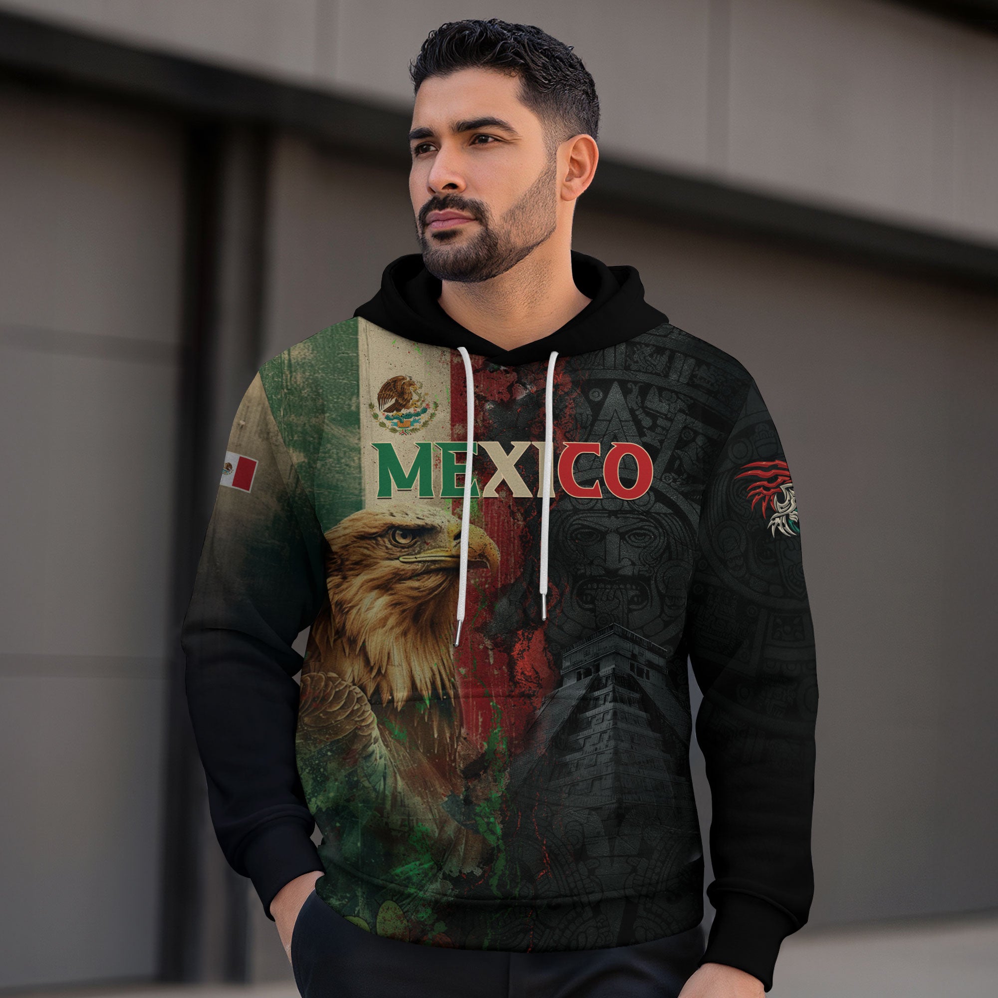 Sudadera con capucha del calendario azteca de piedra solar de México, símbolo antiguo, herencia, orgullo guerrero