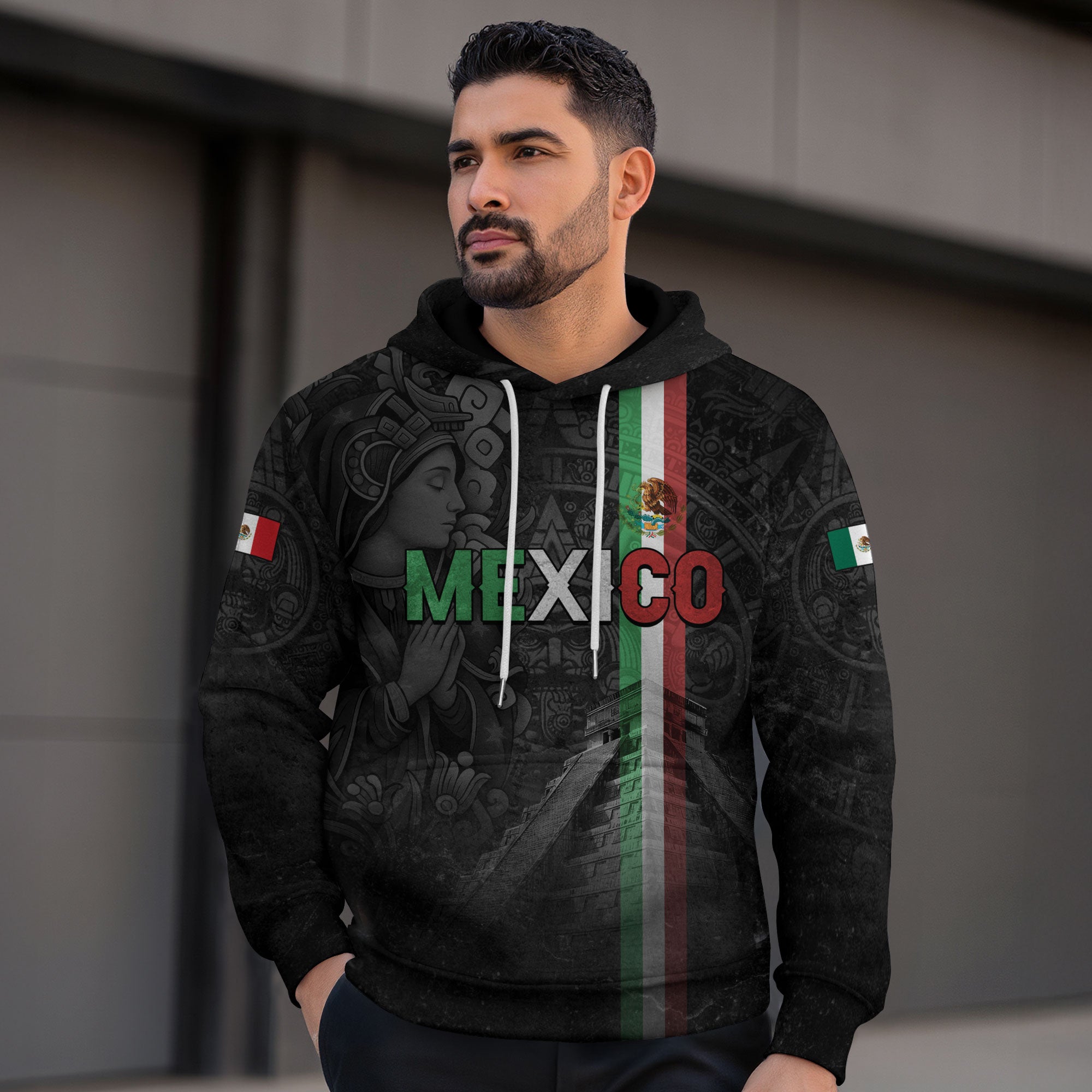 Sudadera con capucha del calendario azteca de piedra solar de México, símbolo antiguo, herencia, orgullo guerrero