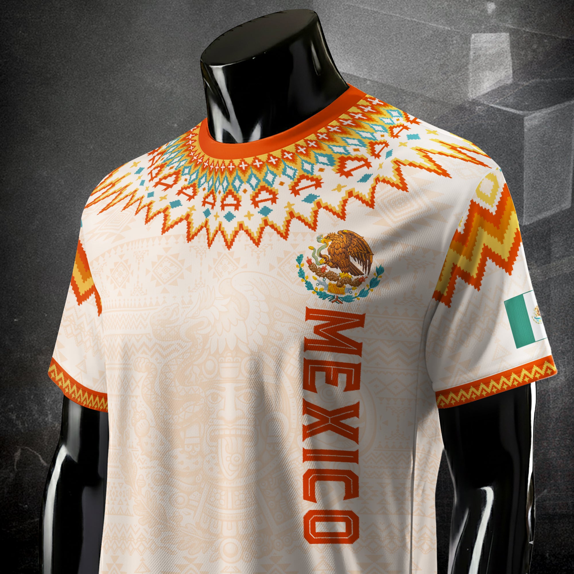 Mexico Heritage Soccer Jersey, Aztec Pattern Mexican Roots Design Jersey For Men