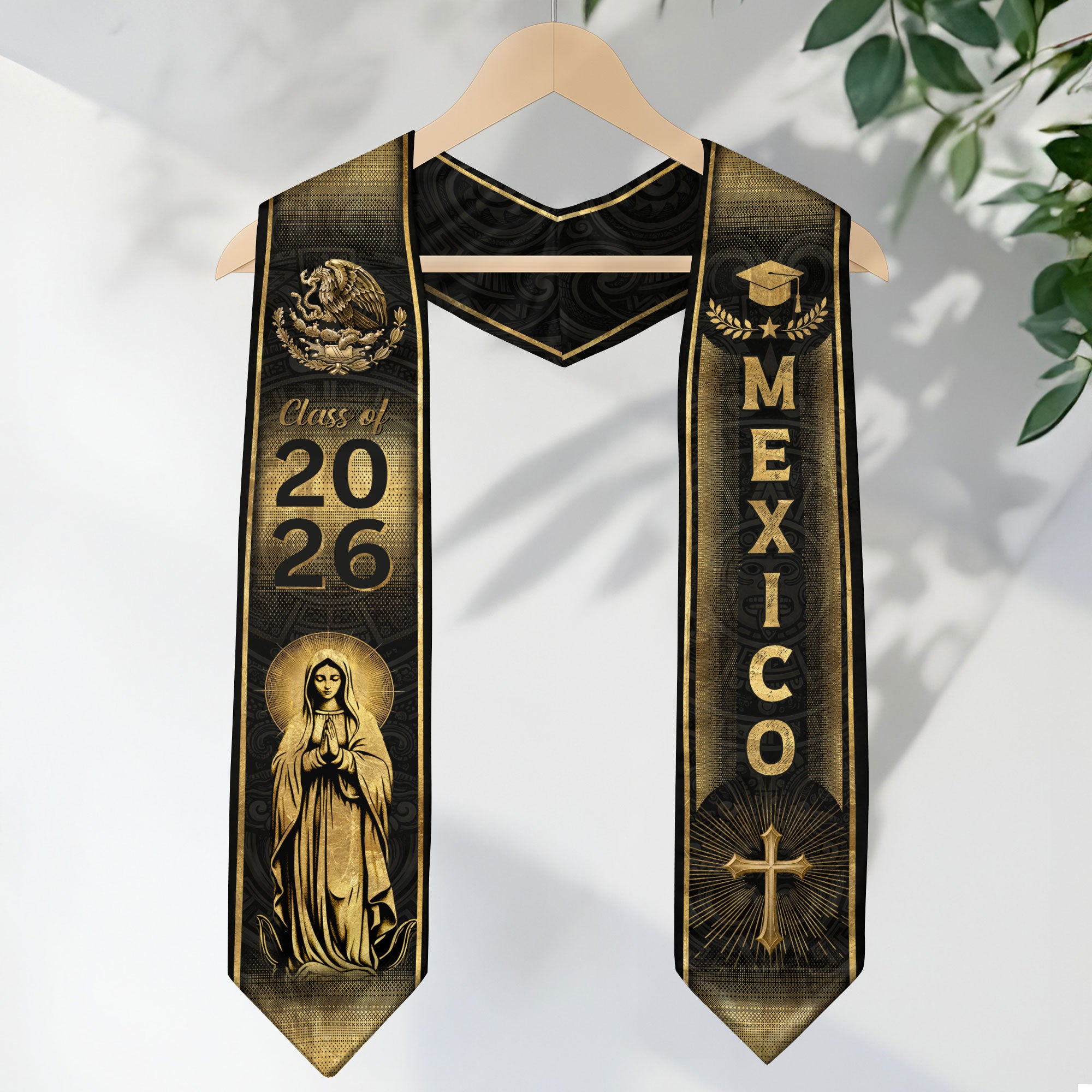 Mexican Graduation Stole Mexico Sash Aztec Eagle Virgin Mary Cross Class 2026