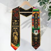 Mexican Graduation Stole Mexico Sash Aztec Roses Virgin Mary Cross Class 2026
