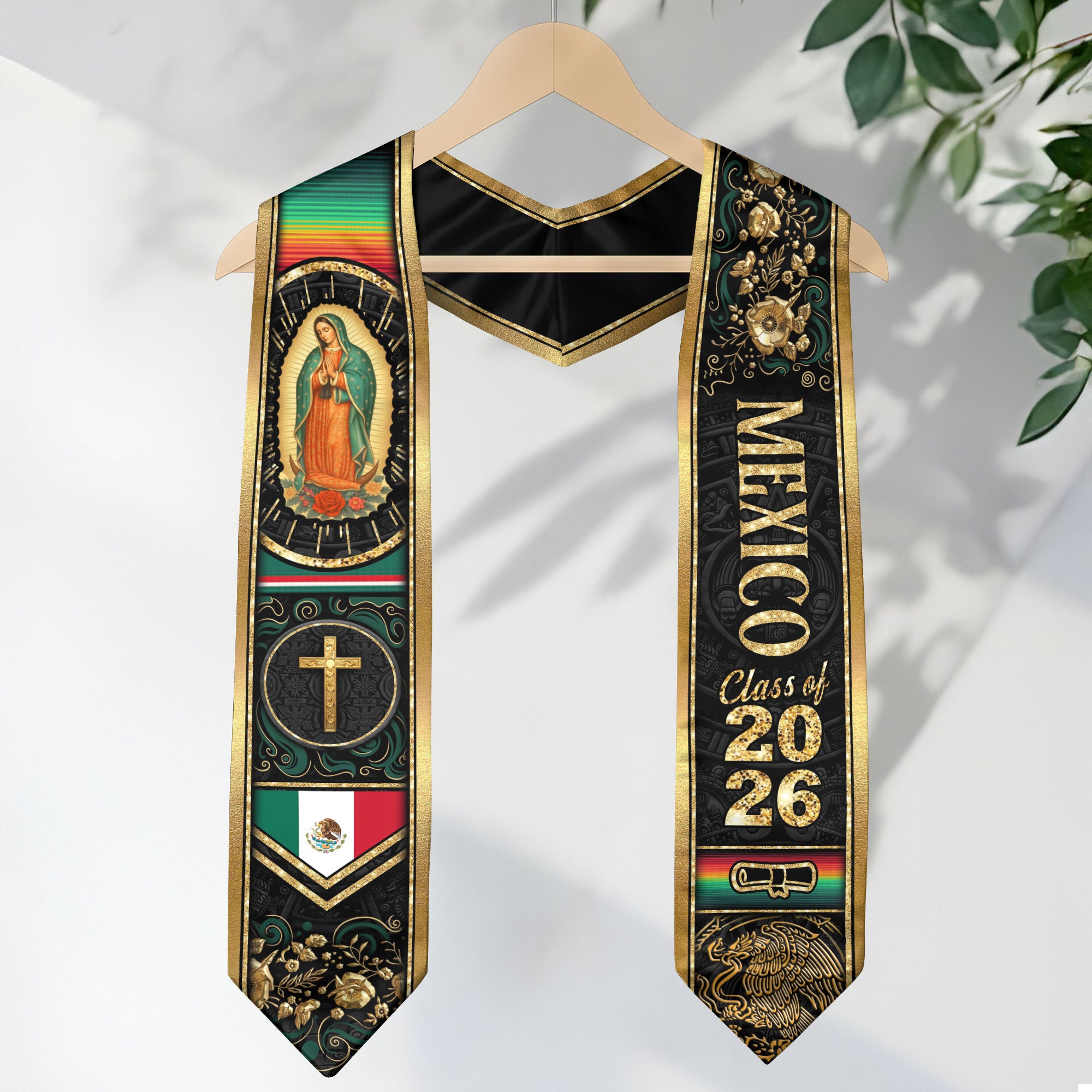 Mexican Graduation Stole Mexico Sash Aztec Virgin Mary Cross Eagle 2026