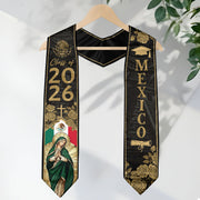 Mexican Graduation Stole Mexico Sash Virgin Mary Cross Roses Gold 2026