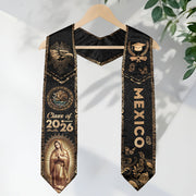 Mexican Graduation Stole Mexico Sash Aztec Eagle Virgin Mary Gold 2026