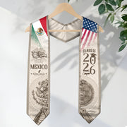 Mexican Graduation Stole Mexico USA Flag Aztec Calendar Eagle Pyramid 2026