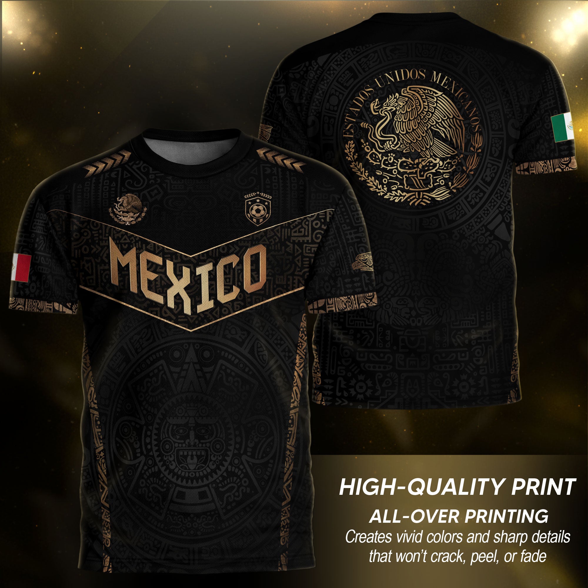 Mexico Heritage Black Gold Vintage Athletic Aztec Calendar Chevron Soccer Jersey