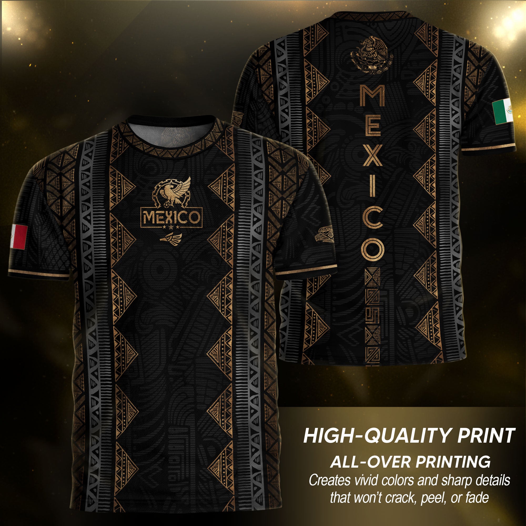 Mexico Heritage Black Gold Vintage Tribal Aztec National Soccer Jersey