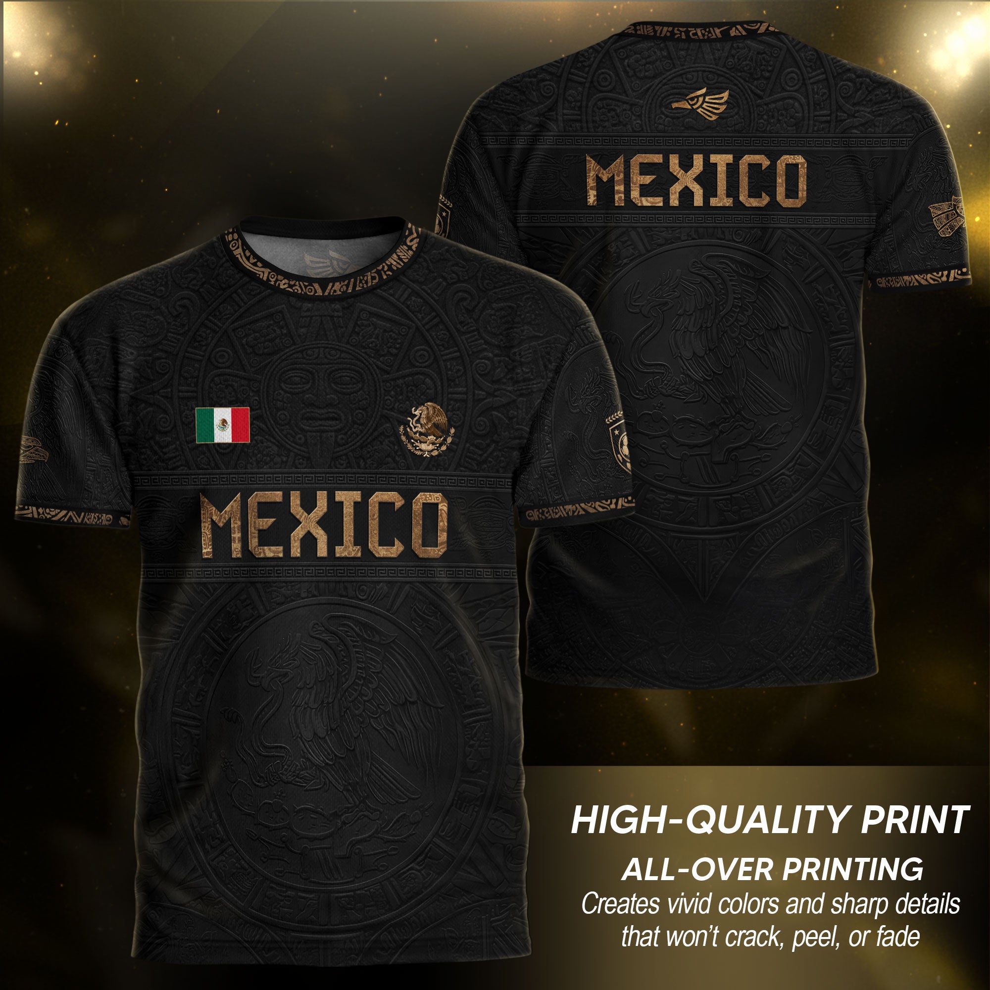 Mexico Heritage Black Bronze Vintage Athletic Aztec Calendar Soccer Jersey
