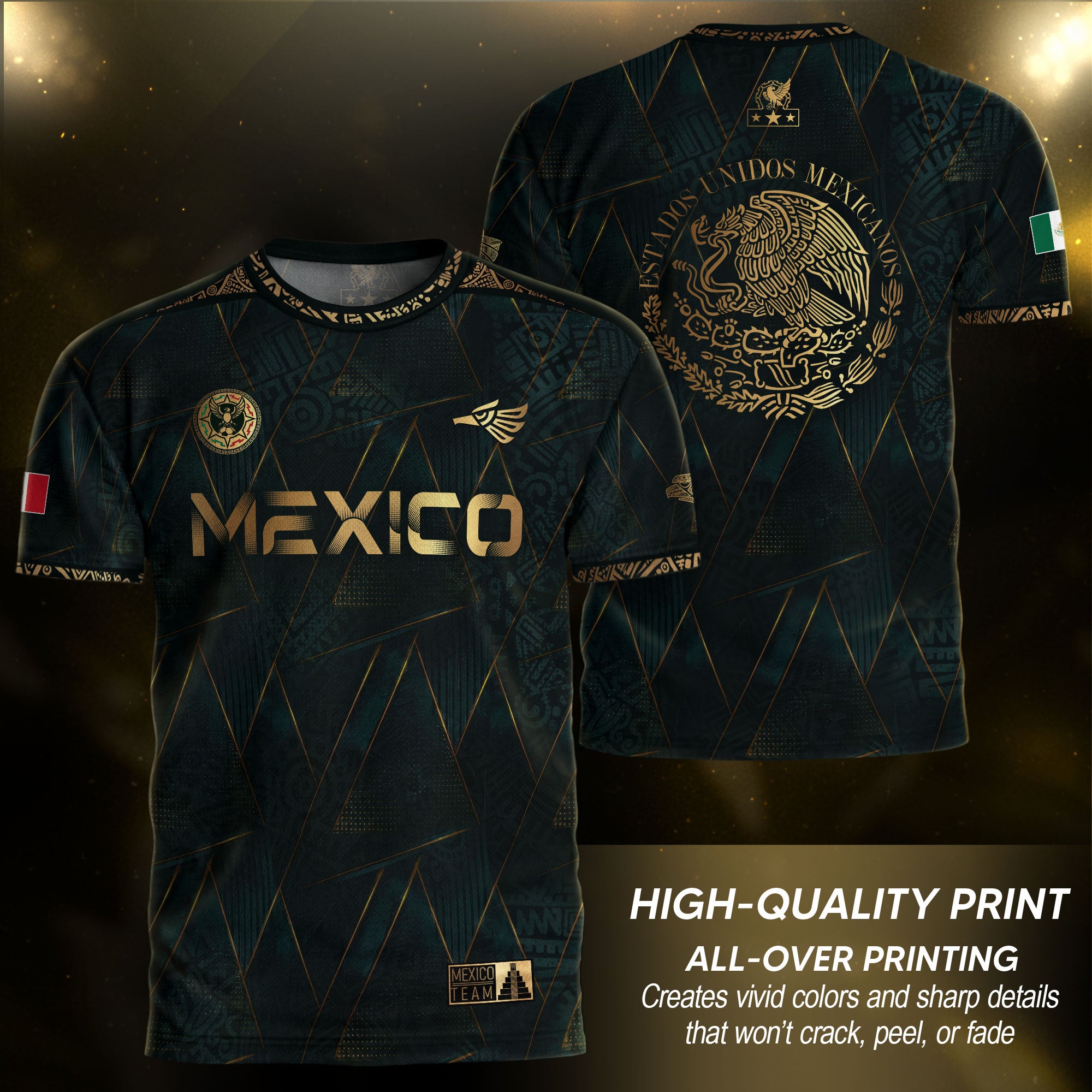 Mexico Heritage Dark Green Gold Vintage Tribal Aztec National Soccer Jersey