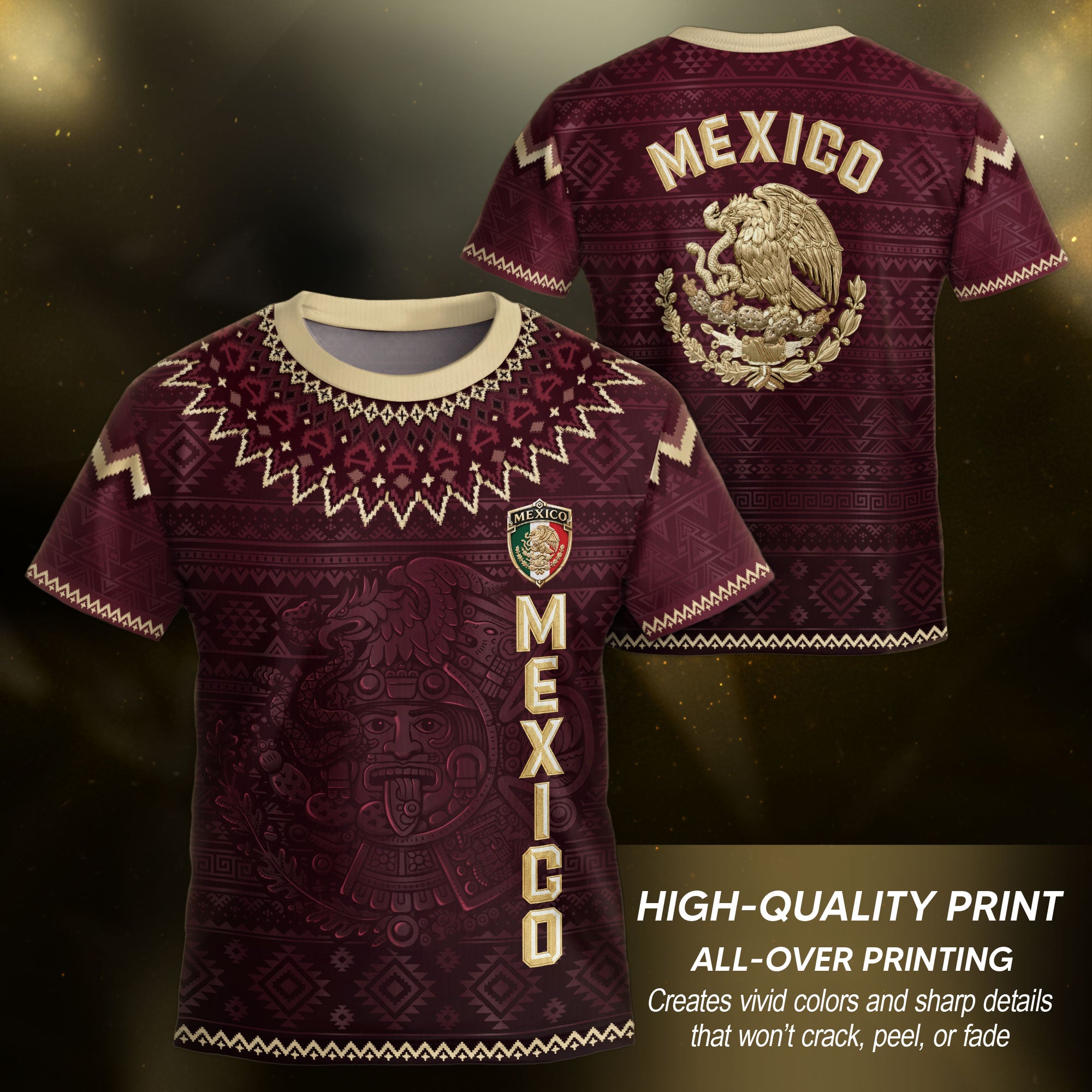 Mexico Soccer Jersey Kids Shorts Set Maroon Aztec Culture Youth Football Outfit Kit