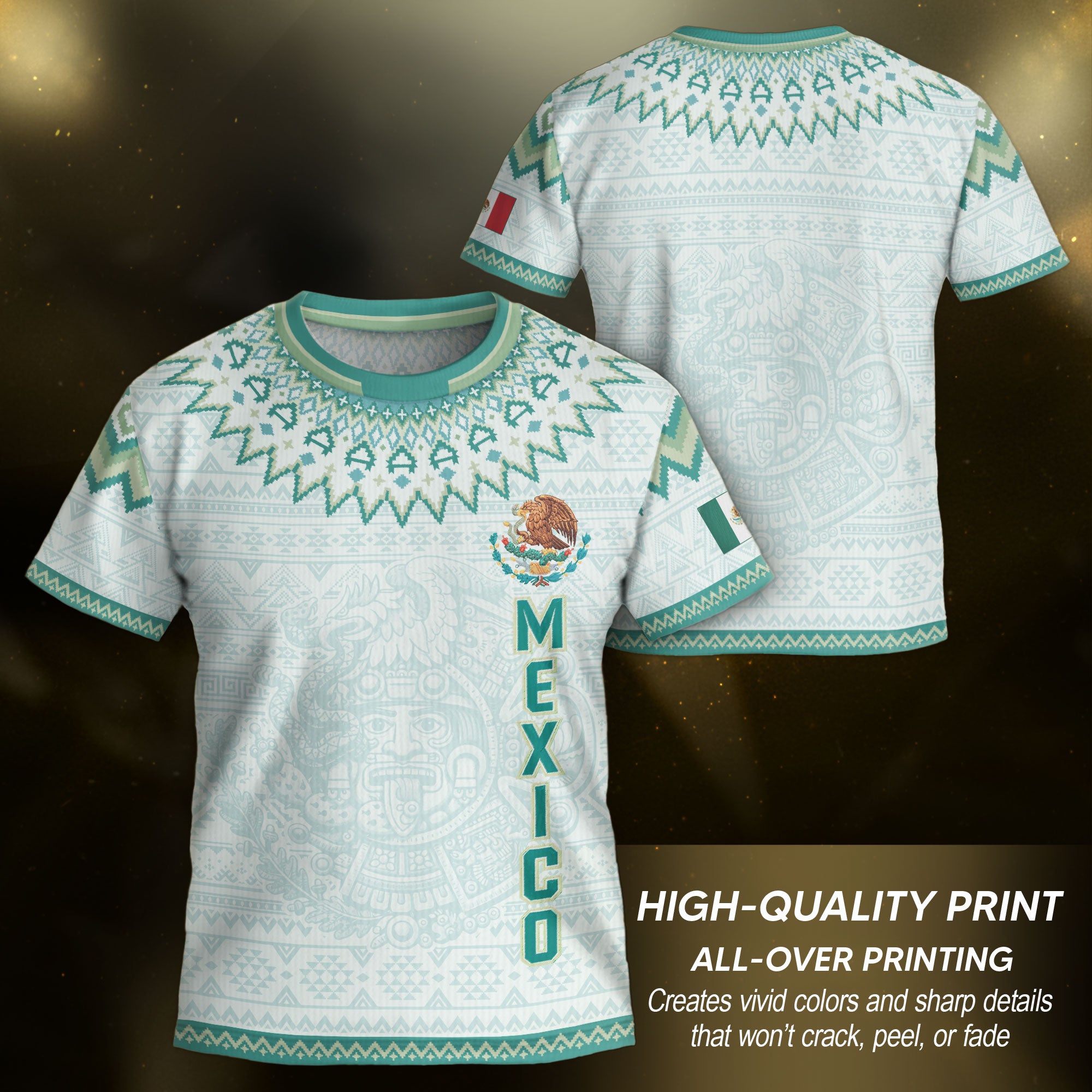 Camiseta de fútbol juvenil con estampado vertical del Águila Dorada Negra de México