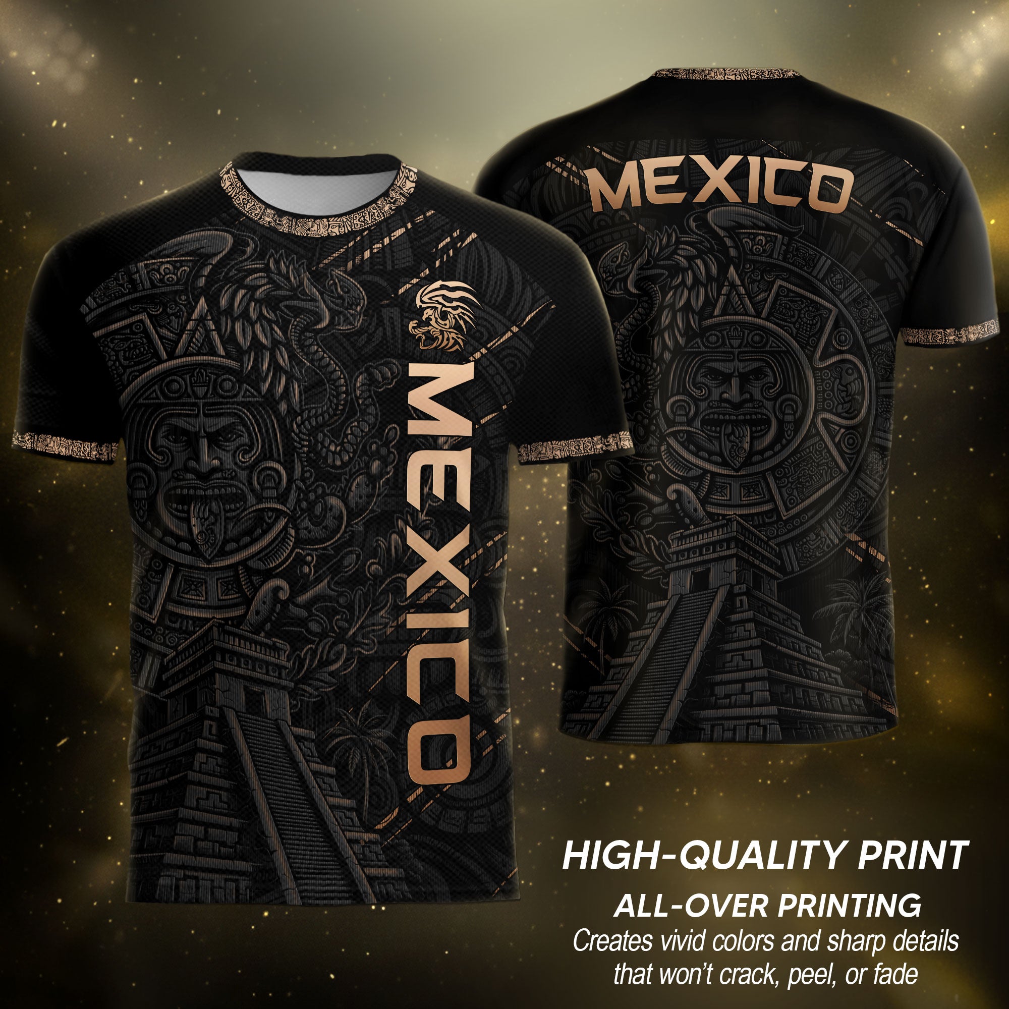 Mexico Heritage Orgullo Mexicano Black Aztec Pyramid Calendar Vintage Soccer Jersey