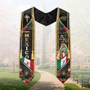 Mexican Graduation Stole Class of 2026 Aztec Calendar Cross Virgin Mary Mexico Flag Sash