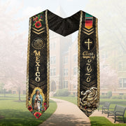 Mexican Graduation Stole Class of 2026 Aztec Eagle Cross Virgin Mary Floral Mexico Sash