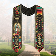 Mexican Graduation Stole Class of 2026 Aztec Cross Virgin Mary Butterfly Floral Mexico Sash