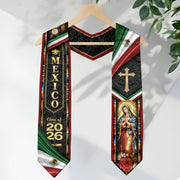 Mexican Graduation Stole Class of 2026 Aztec Virgin Mary Cross Mexico Flag Serape Sash