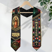 Mexican Graduation Stole Class of 2026 Aztec Virgin Mary Eagle Cross Serape Mexico Flag Sash