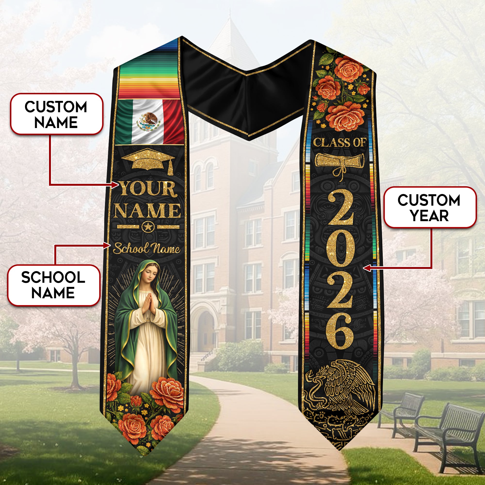 Mexico Graduation Stole 2026 Custom Graduation Sash Personalized Mexican Stoles for Graduation 2026