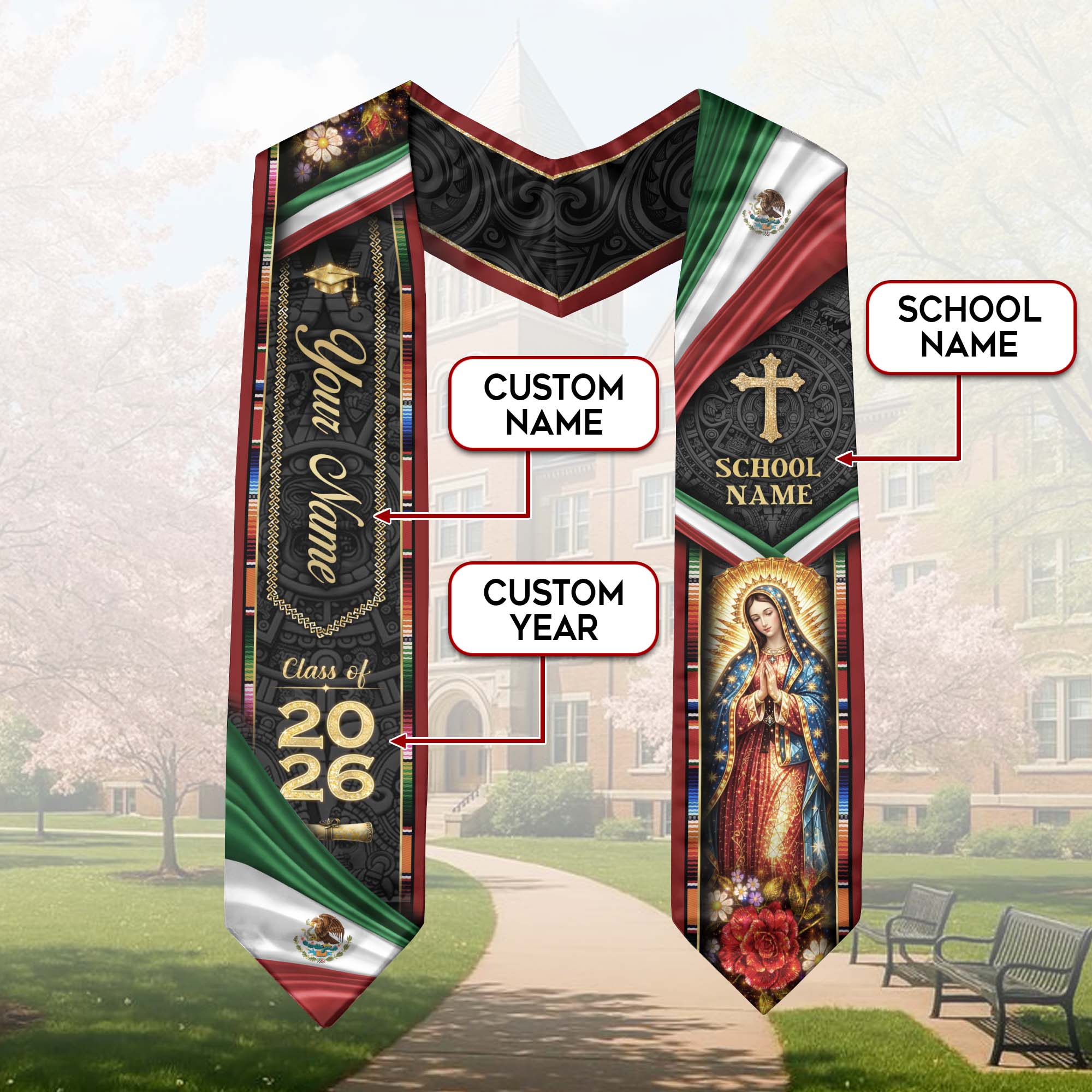 Custom Mexican Graduation Stole 2026 Personalized Mexico Graduation Sash Custom Graduation Stoles