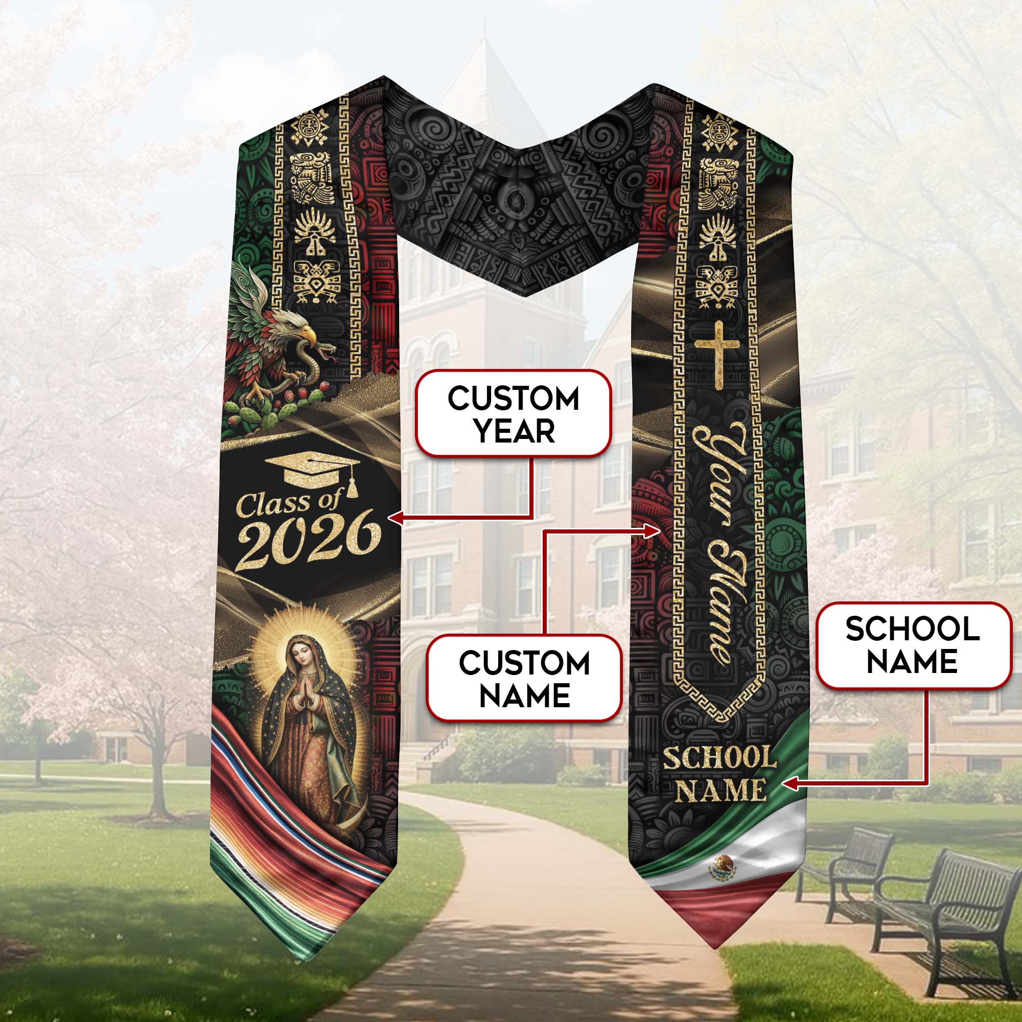 Mexican Graduation Sash 2026 Custom Graduation Stole Personalized Stoles for Graduation Mexico