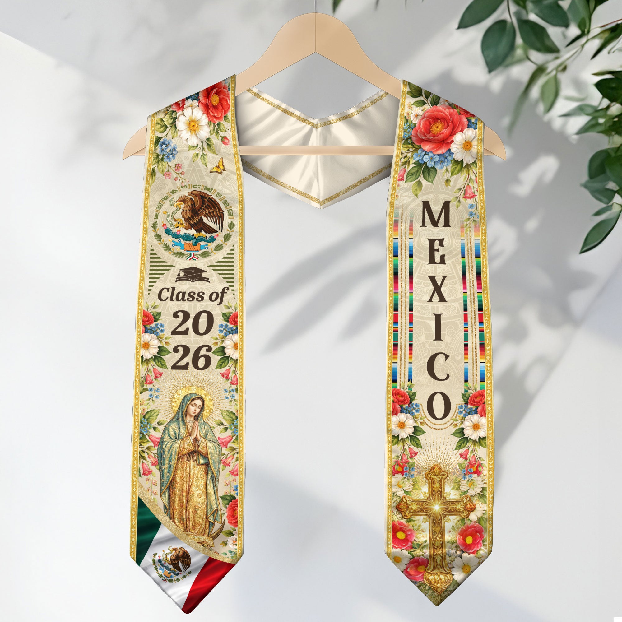 Mexican Graduation Stole 2026, Our Lady of Guadalupe & Eagle Flower Heritage