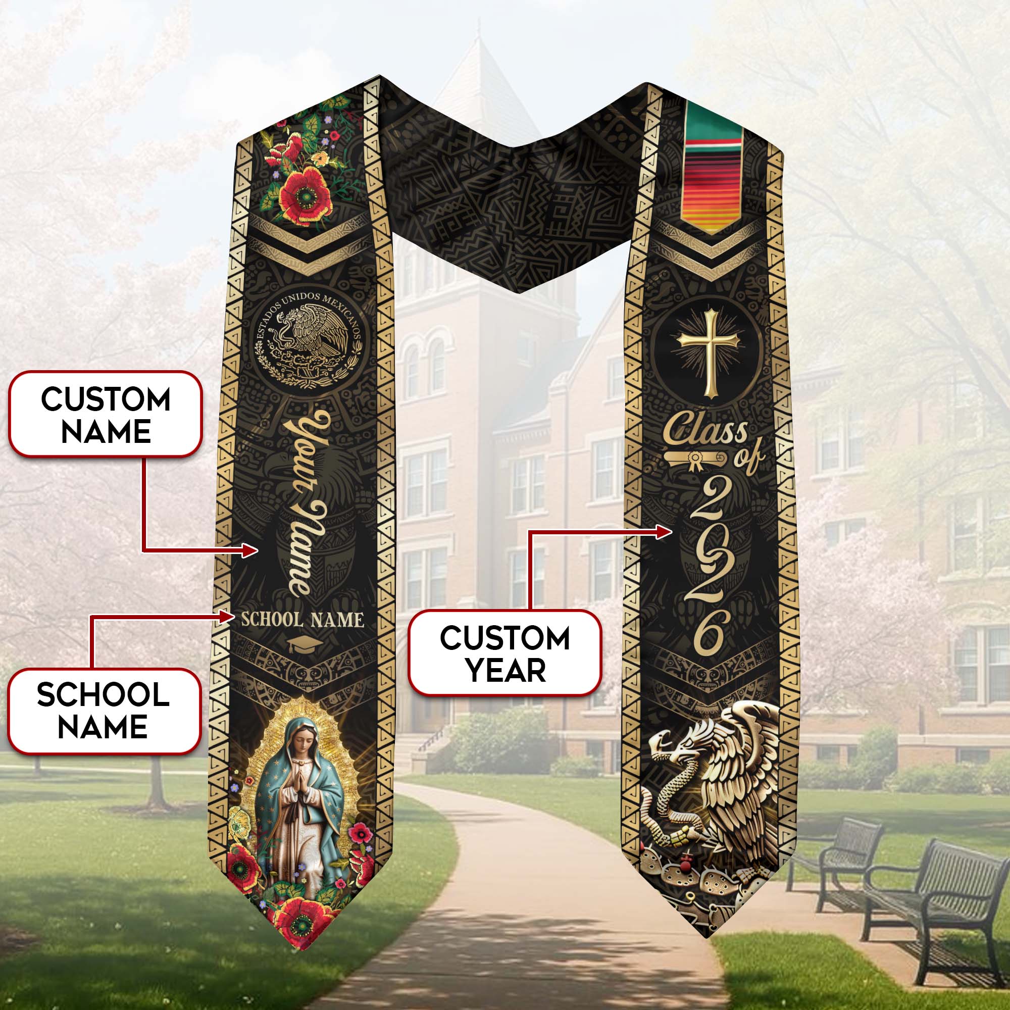 Custom Proud Mexican Graduation Stole 2026 Mexican Graduation Sash Personalized Graduation Stoles Mexico Graduation Sash