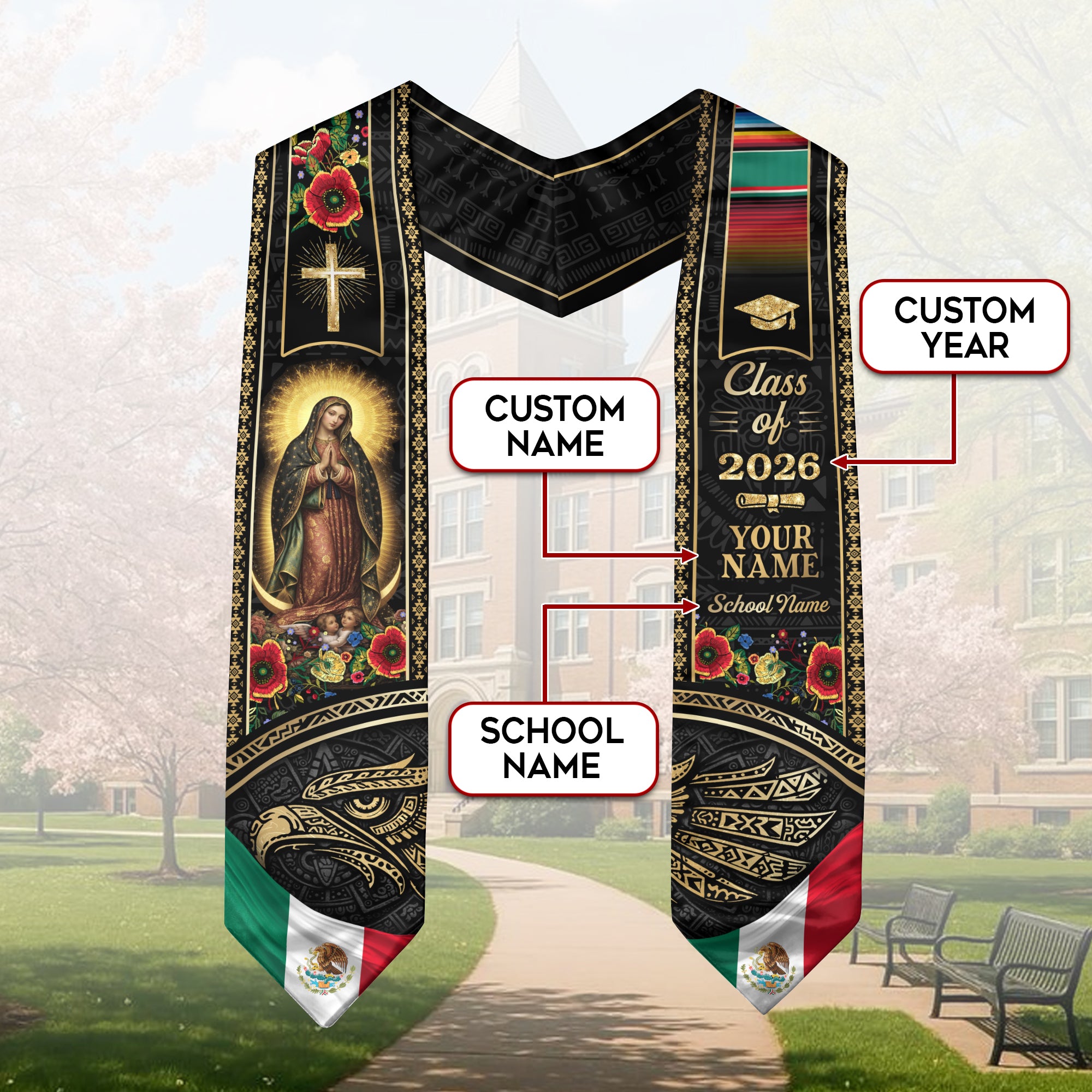 Custom Proud Mexican Graduation Stole 2026 Personalized Mexican Graduation Sash Custom Graduation Stoles 2026 Mexico Graduation Sash