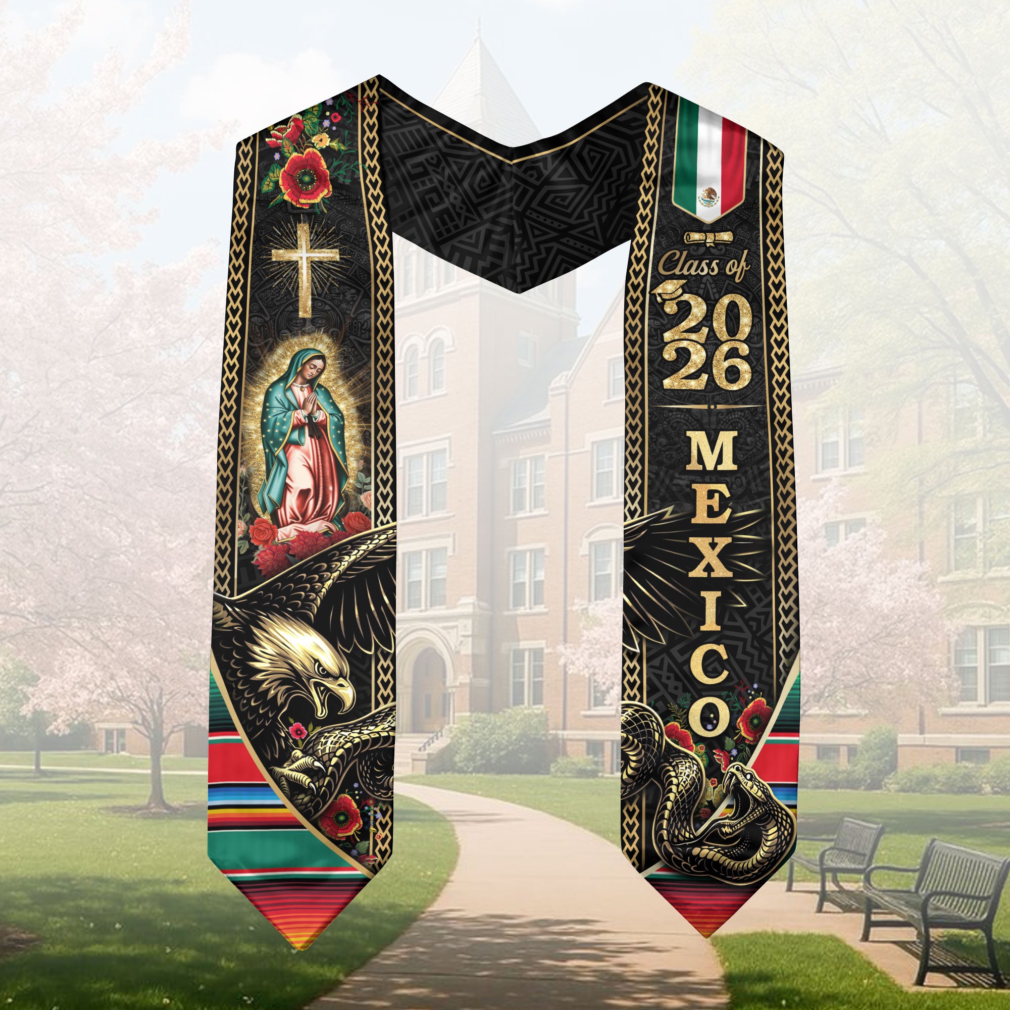 Class of 2026 Graduation Stole Mexico Eagle Guadalupe Hispanic Sash Cultural Gift