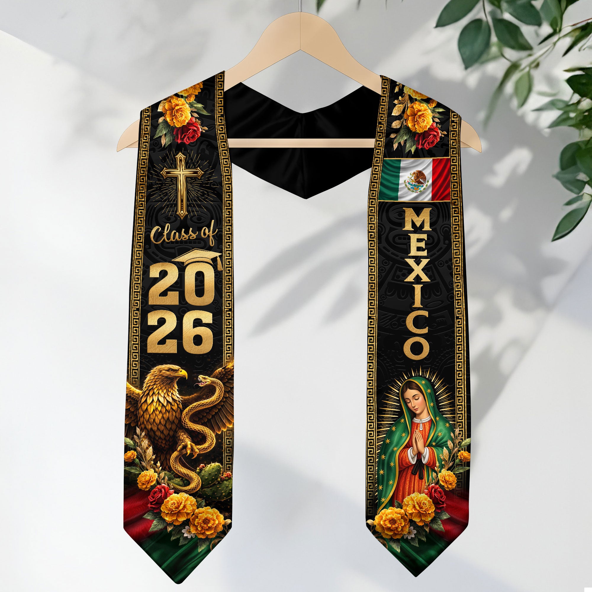 Mexican Graduation Stole Class of 2026 Mexican American Flag Sash Stoles for Graduation